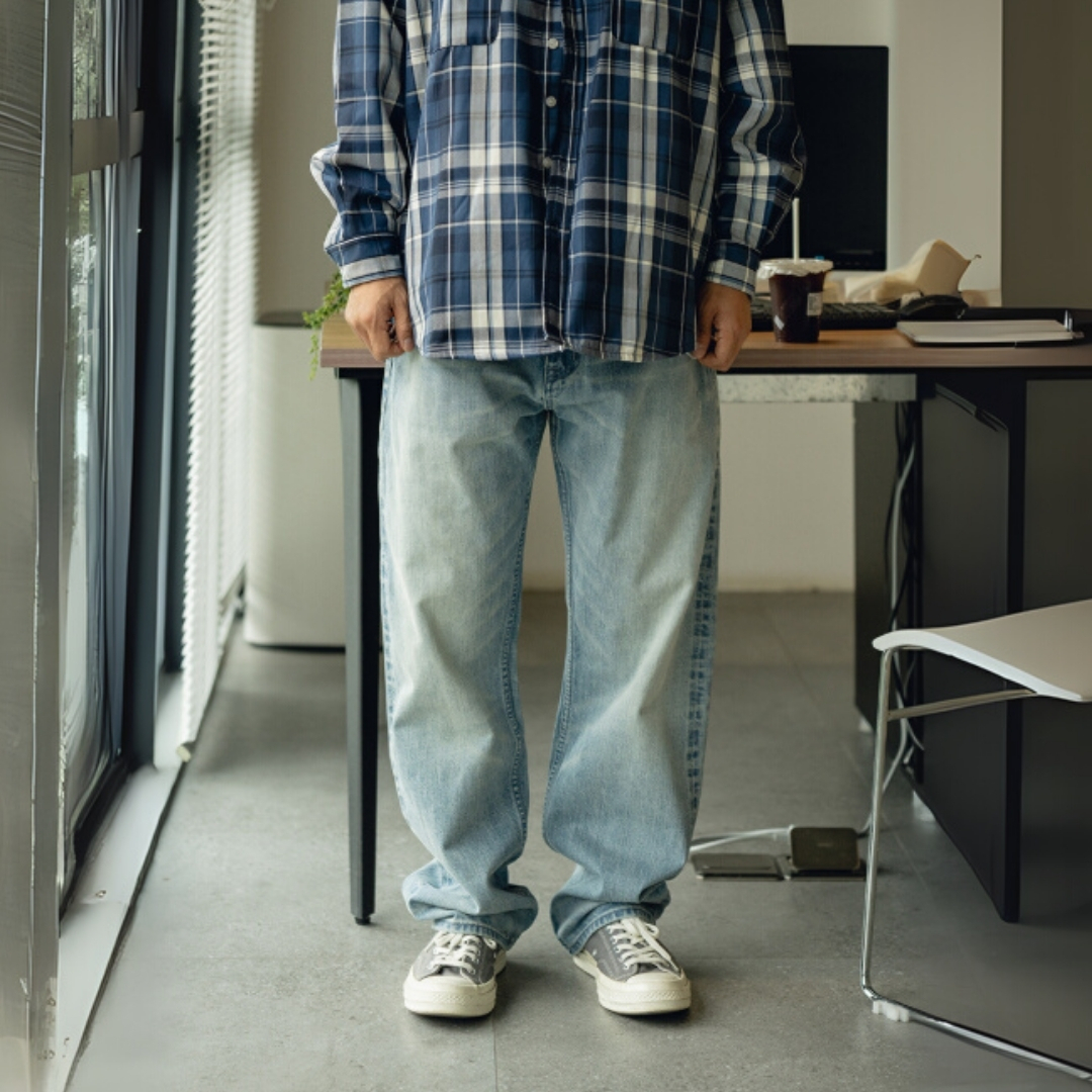 14oz厚磅赤耳基礎直筒牛仔褲