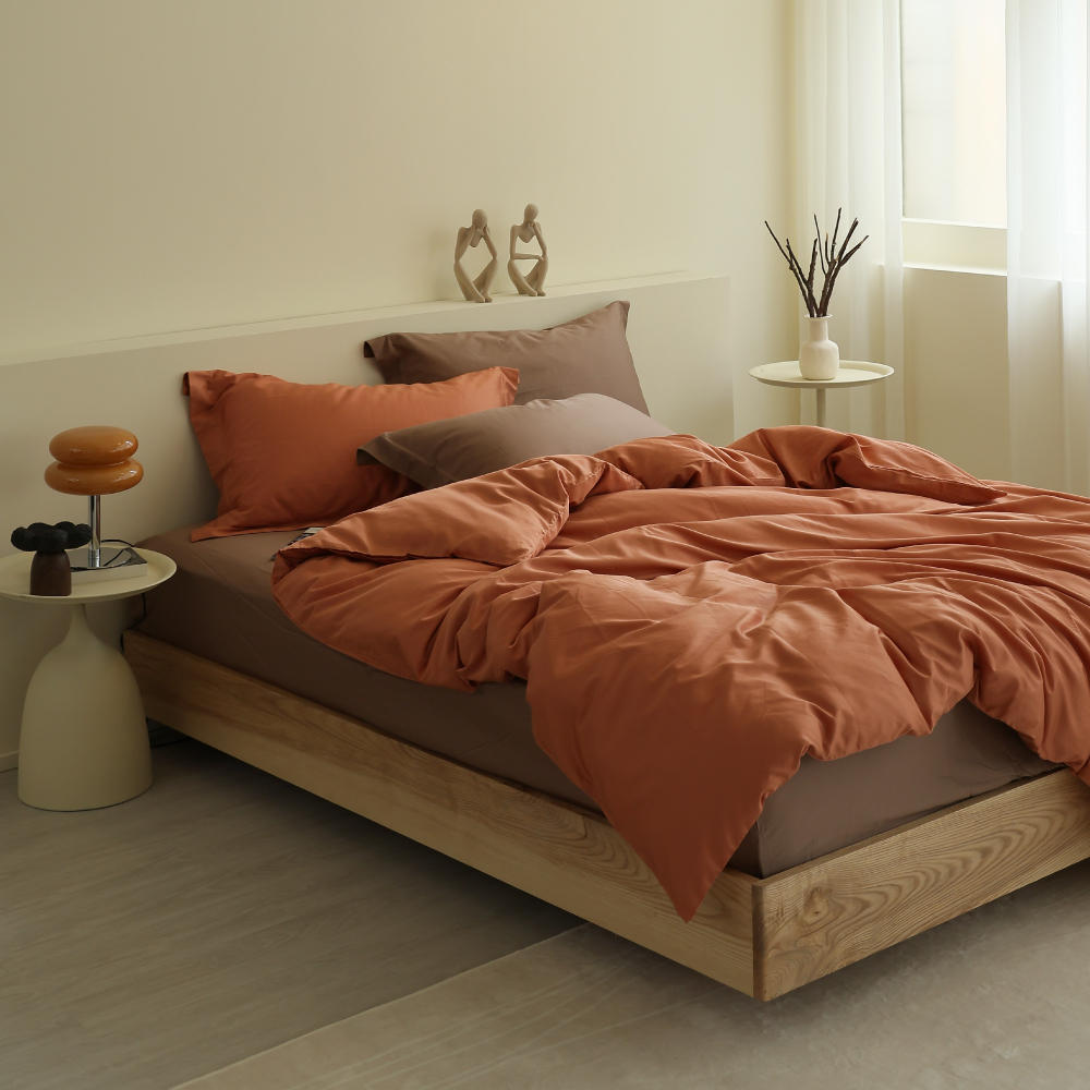 60支天絲棉｜67%天絲&33%純棉｜雙色配｜煦日橘ｘ檀木咖