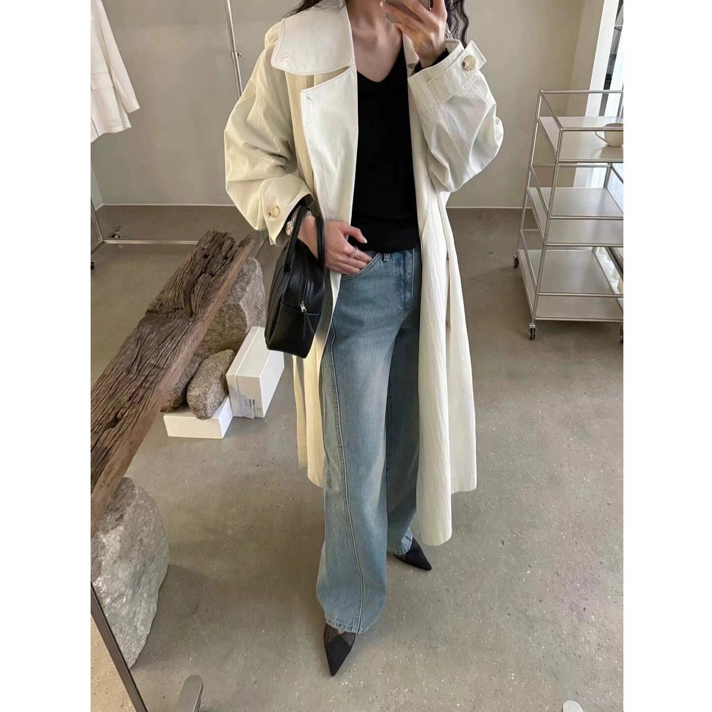 9W24 立體剪裁鹼型水洗牛仔褲 一色