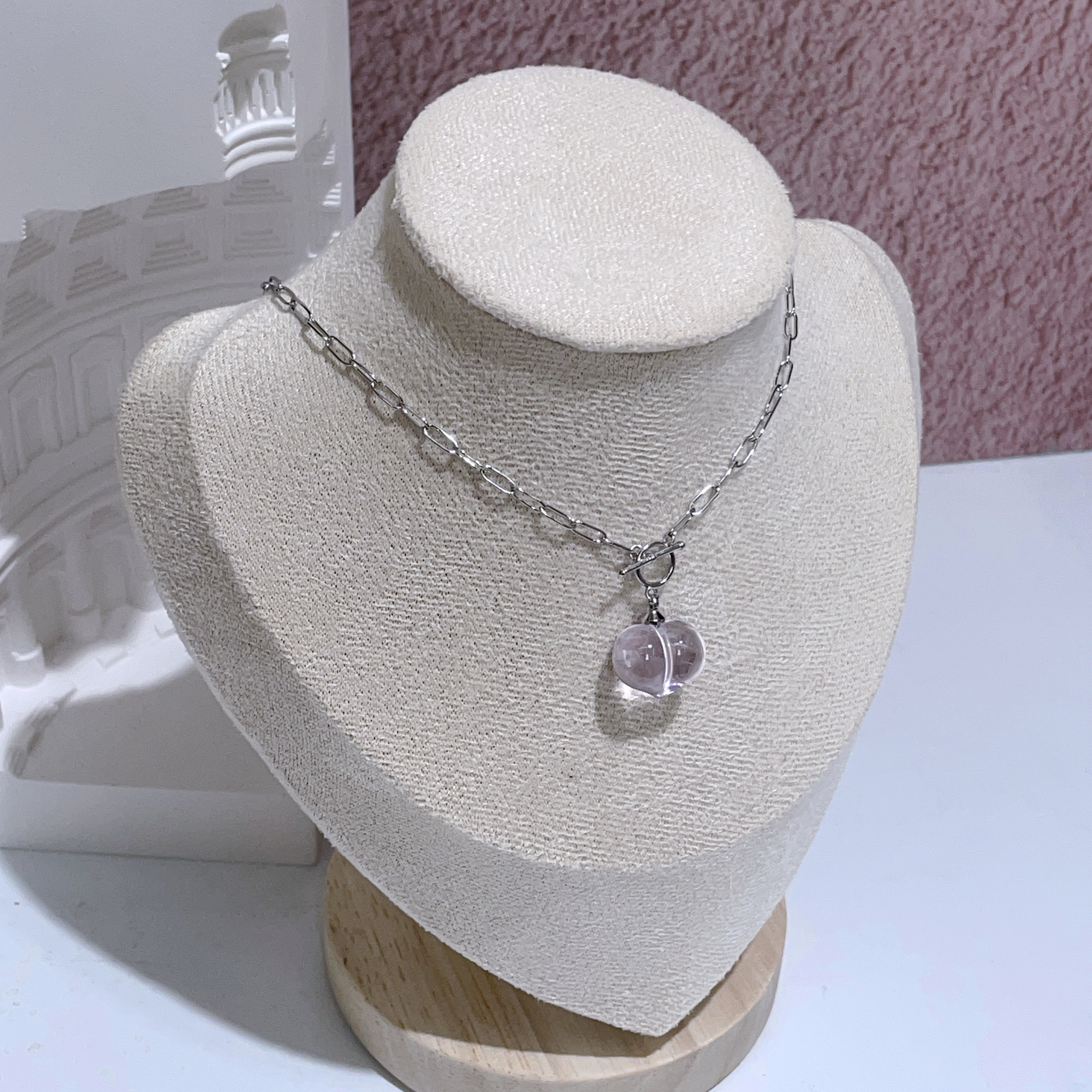 紫水晶屁桃心心頸鏈 45cm