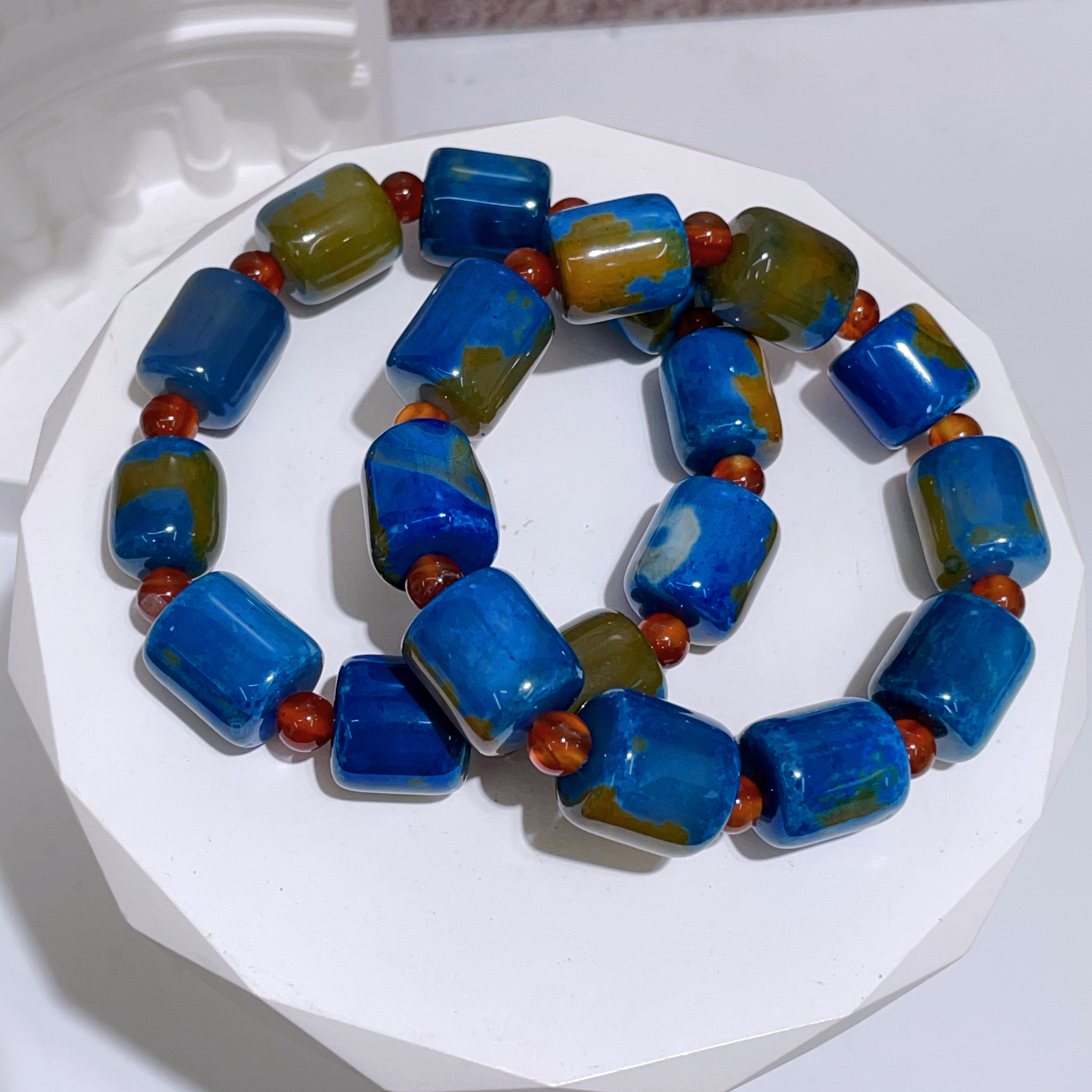 藍地球瑪瑙隔珠手串 13mm