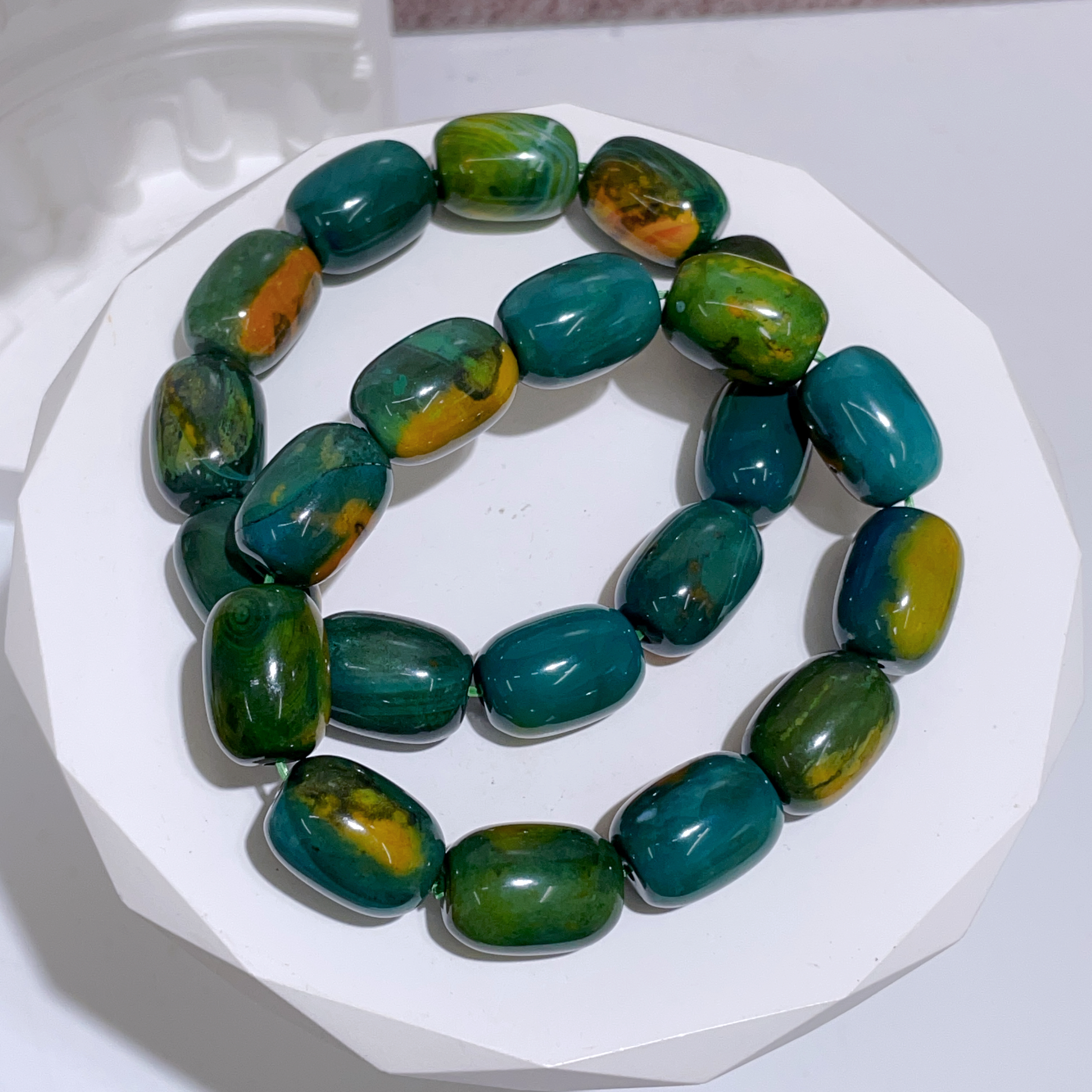 綠油畫地球瑪瑙手串 13mm