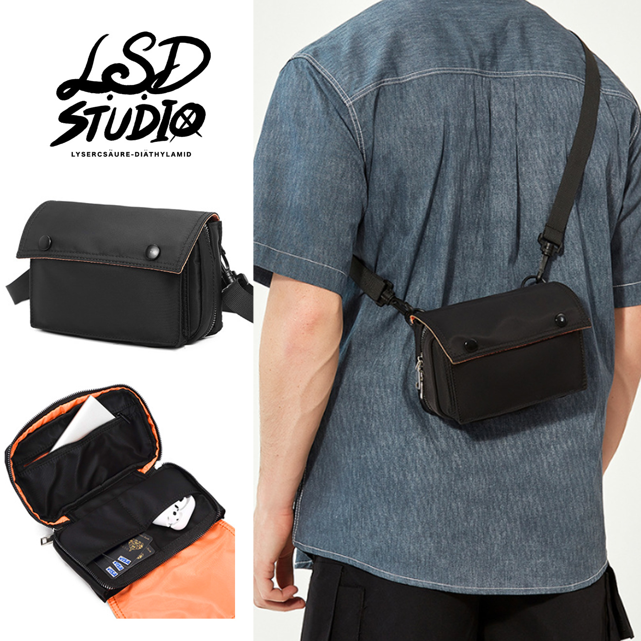 City Mute-三層分隔快取斜肩包【BGHF9】