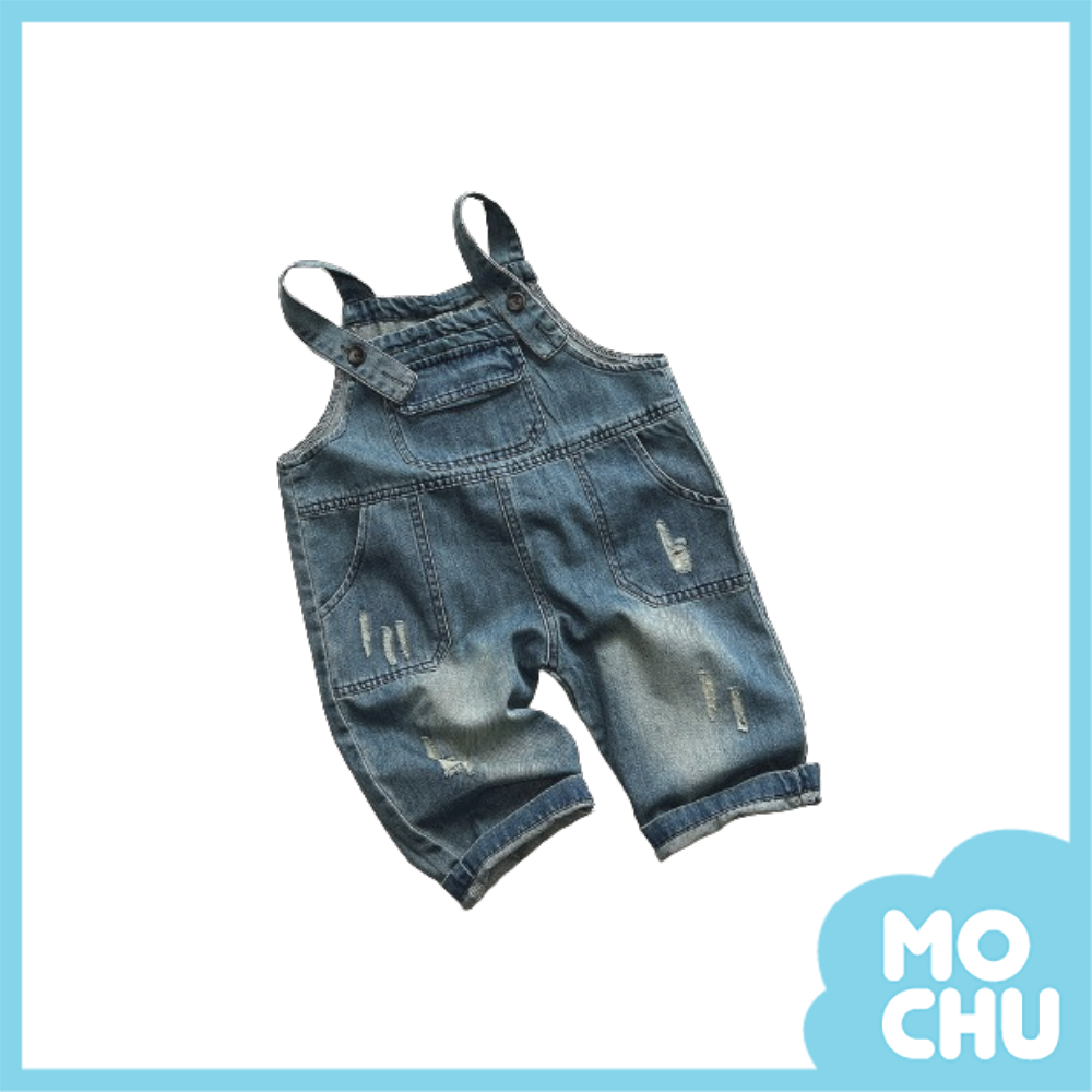 刷破洗色吊帶牛仔長褲