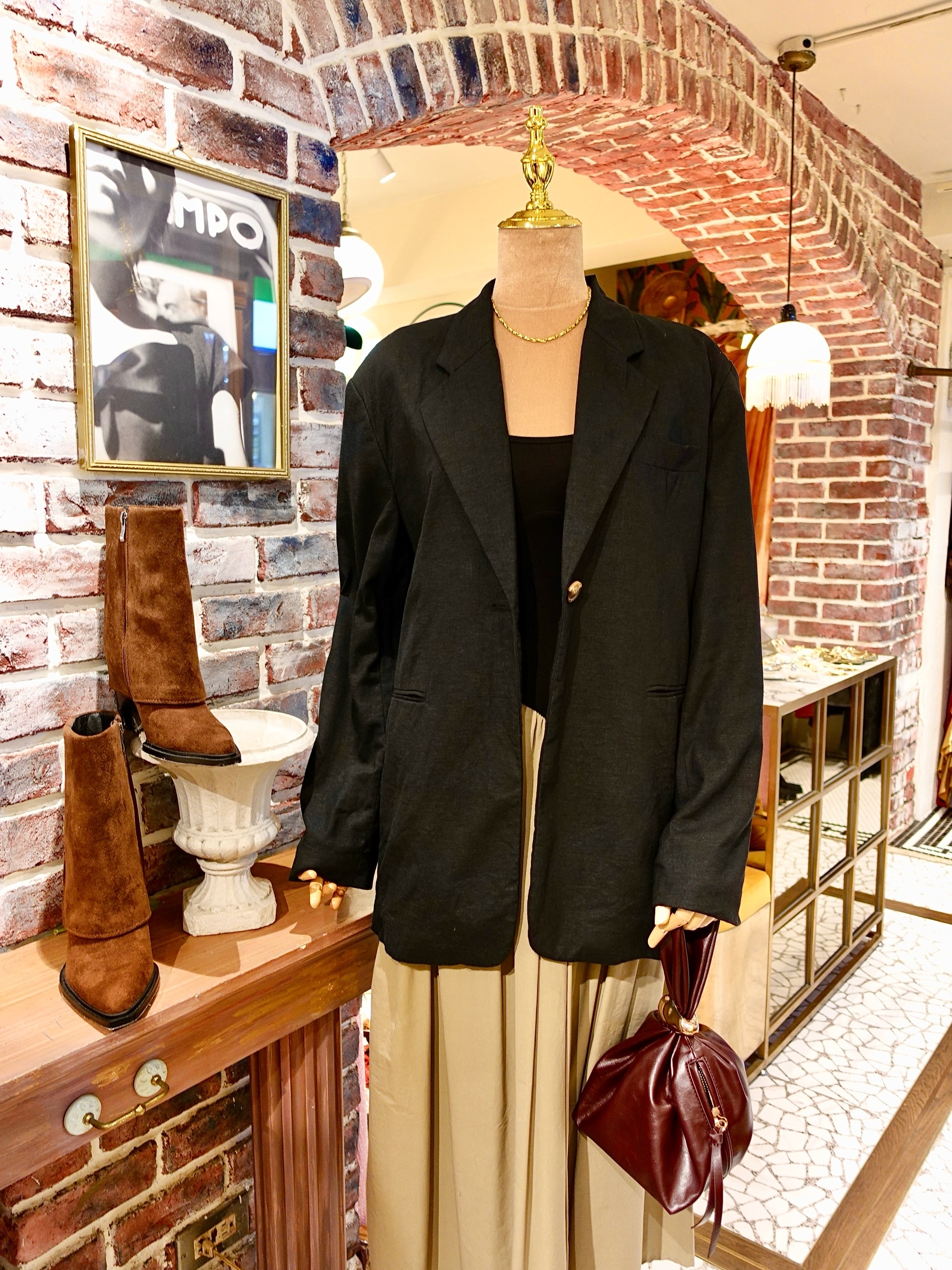 NY Black 黑色Oversized 麻質西裝外套