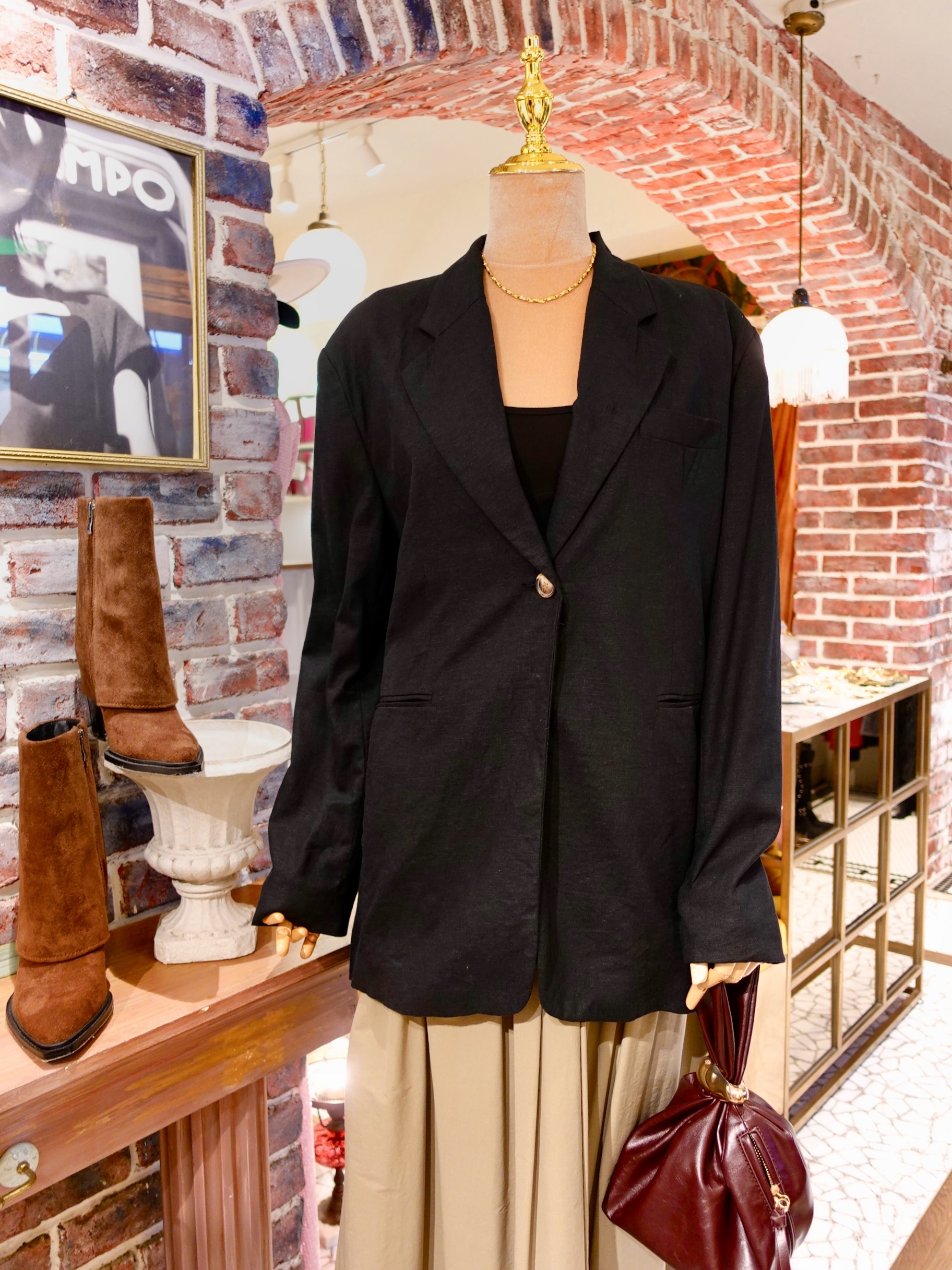 NY Black 黑色Oversized 麻質西裝外套