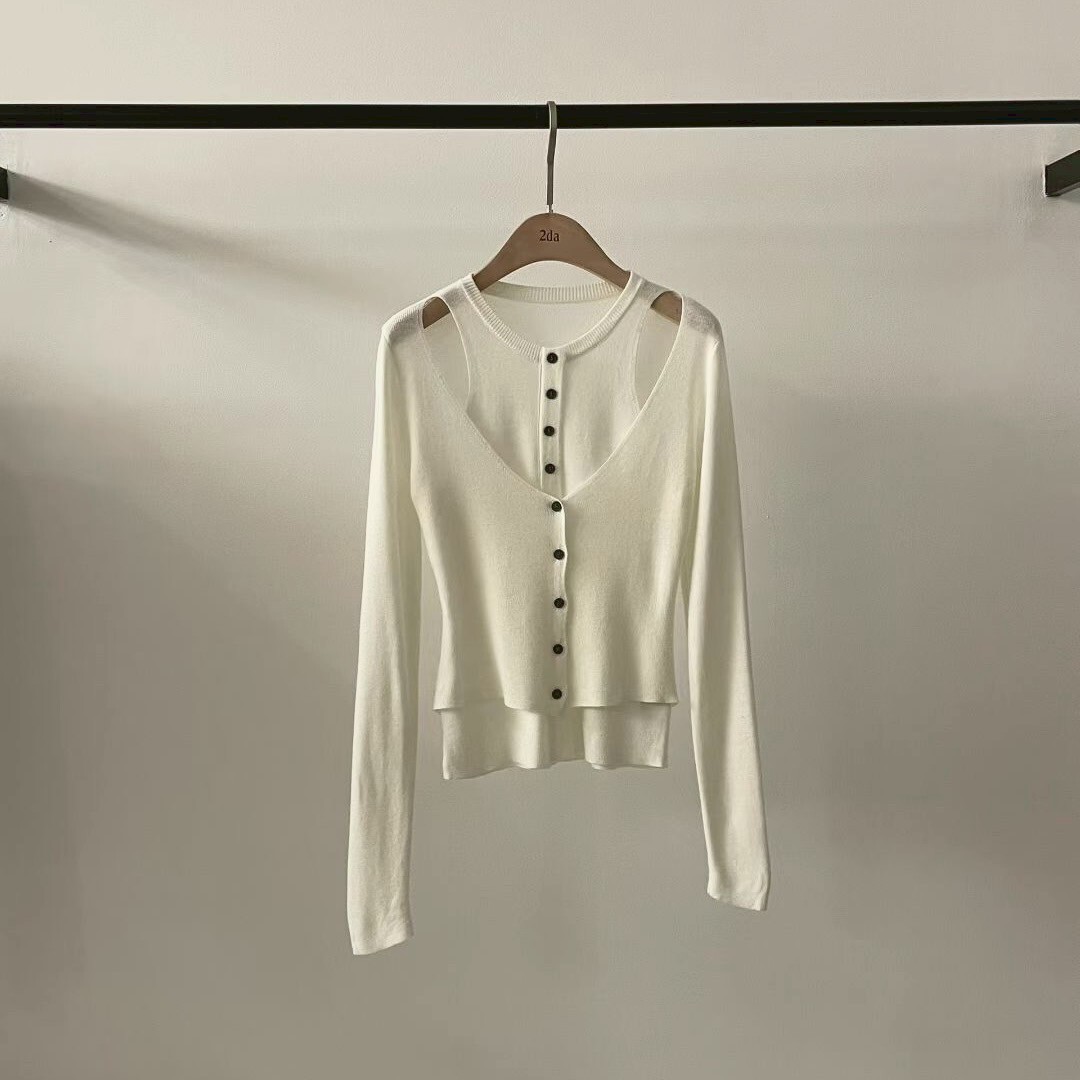 2da 微露肩假2件針織上衣