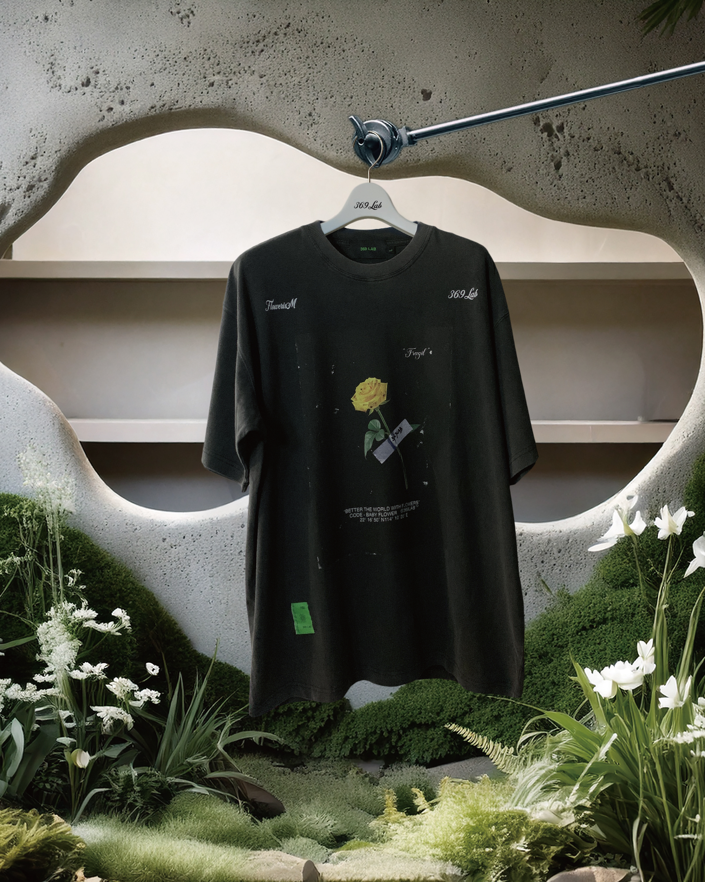 369Lab Tape Rose Tee - Black | 2F5TEE001