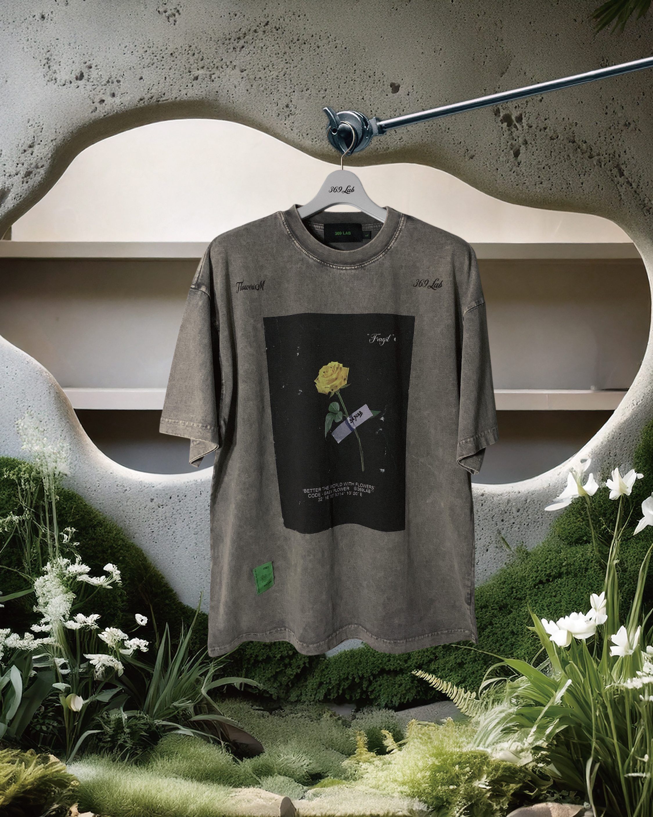 369Lab Tape Rose Tee - Grey | 2F5TEE001