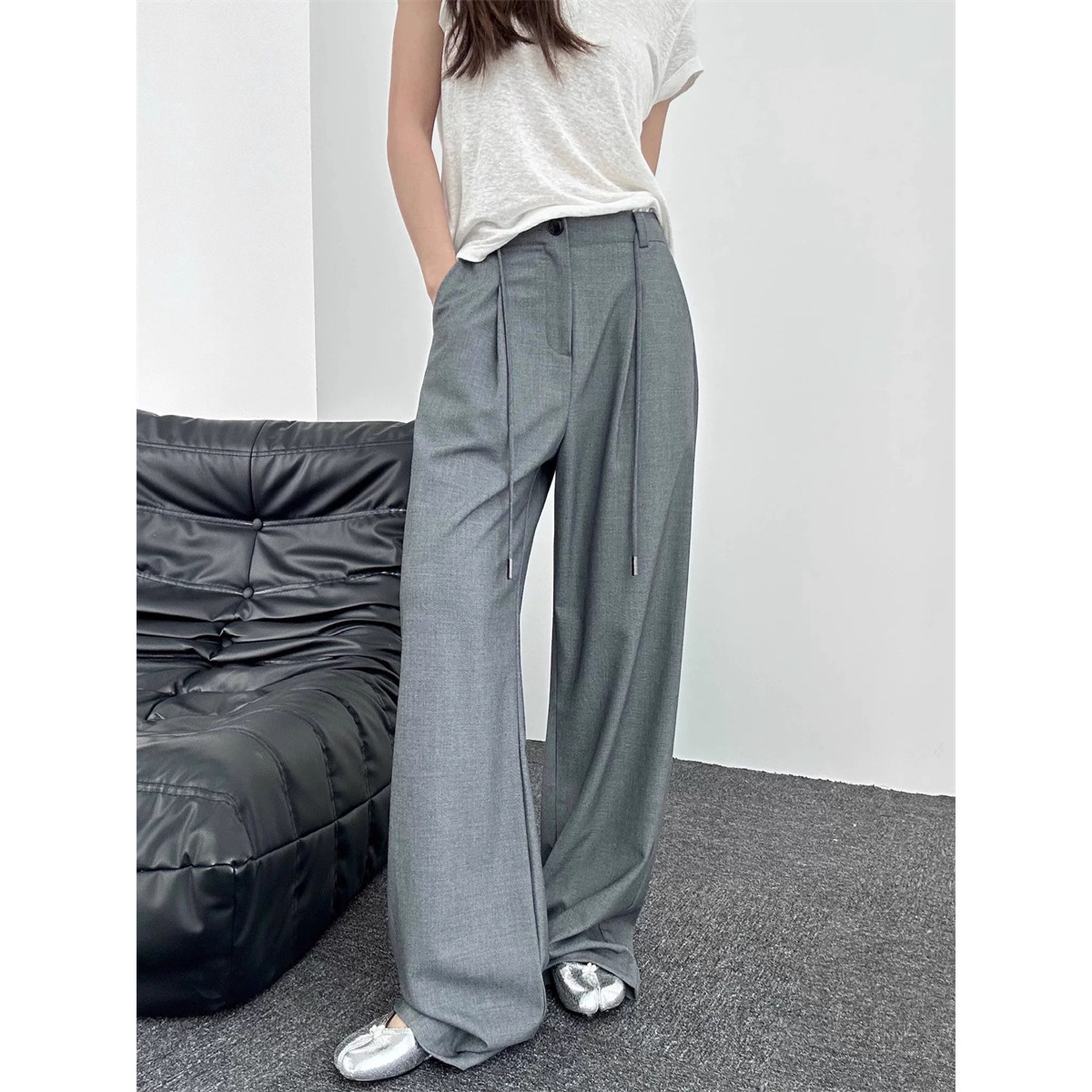 9W21 慵懶垂墜感綁帶西裝長褲 兩色