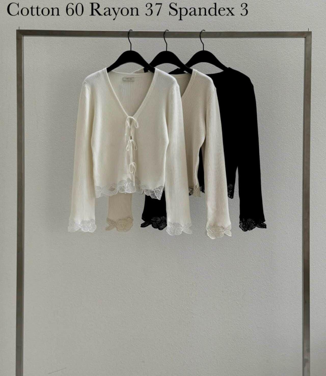 DR5017 蕾絲拼邊蝴蝶綁帶V領上衣