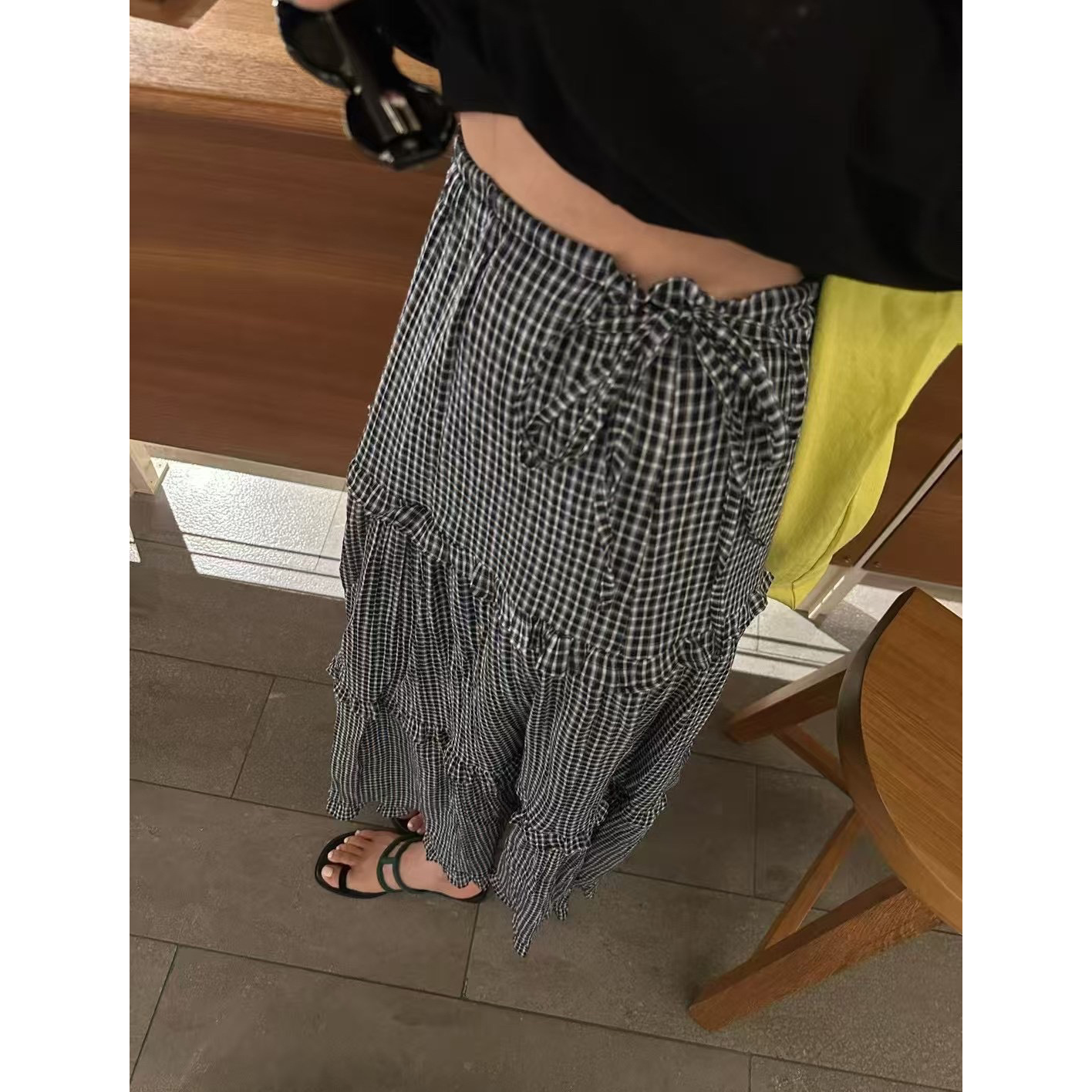 9W23 減齡感格紋綁帶蛋糕裙 一色