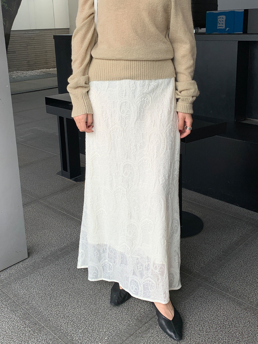 9W19 精緻緹花刺繡A字長裙 兩色