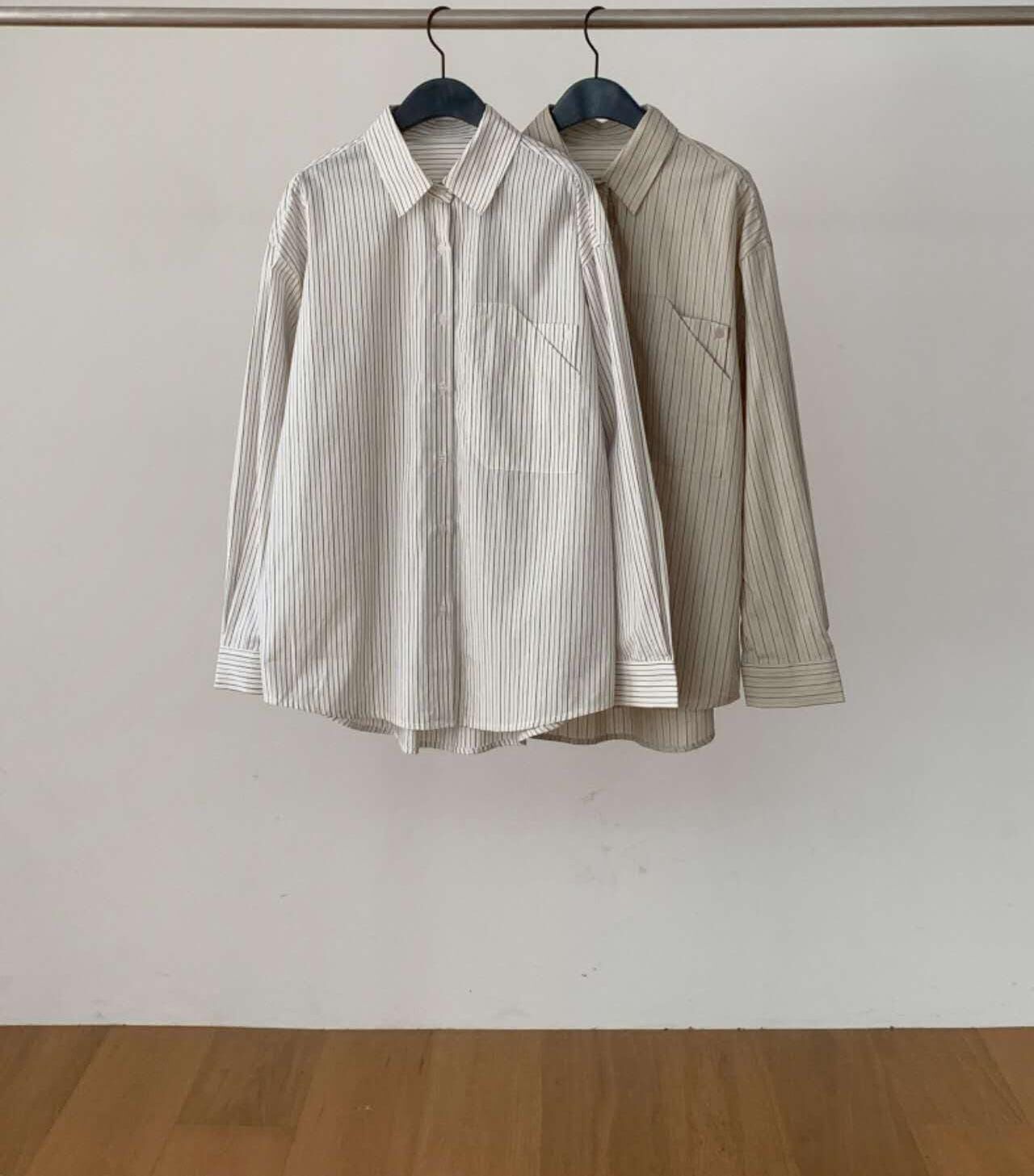 DR5021 直紋設計單口袋恤衫上衣