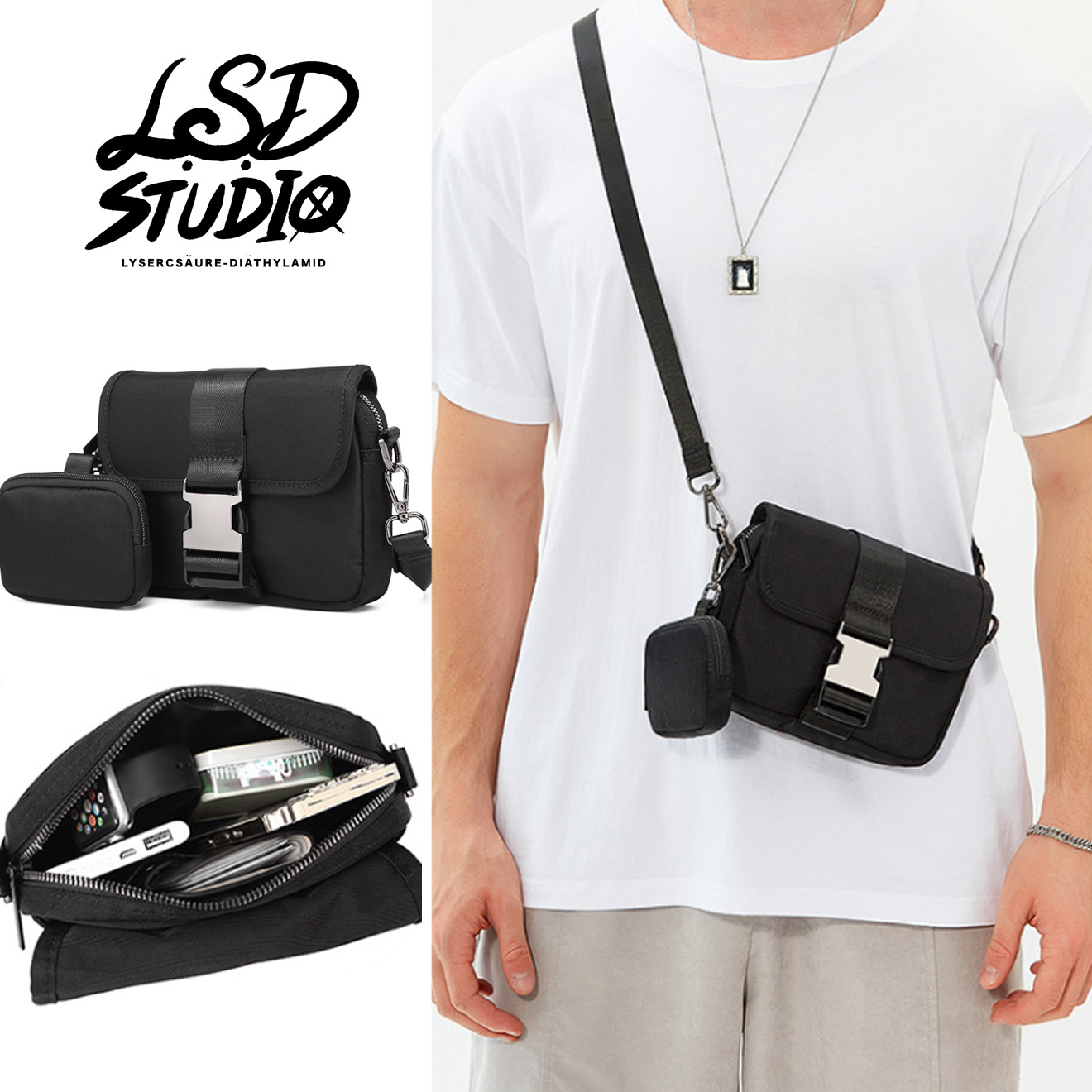 City Mute-卡夾二合一金屬扣設計斜肩包【BGHF10】