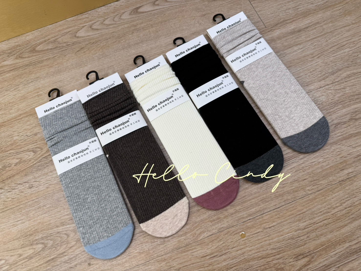 B09049-穿起來超可愛的撞色堆堆襪5入一組