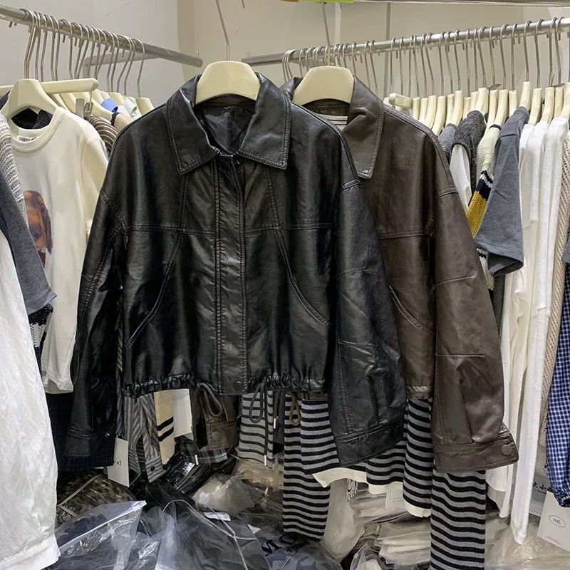 (GOAL) 美式復古抽繩短版皮外套 女生款 Y66689