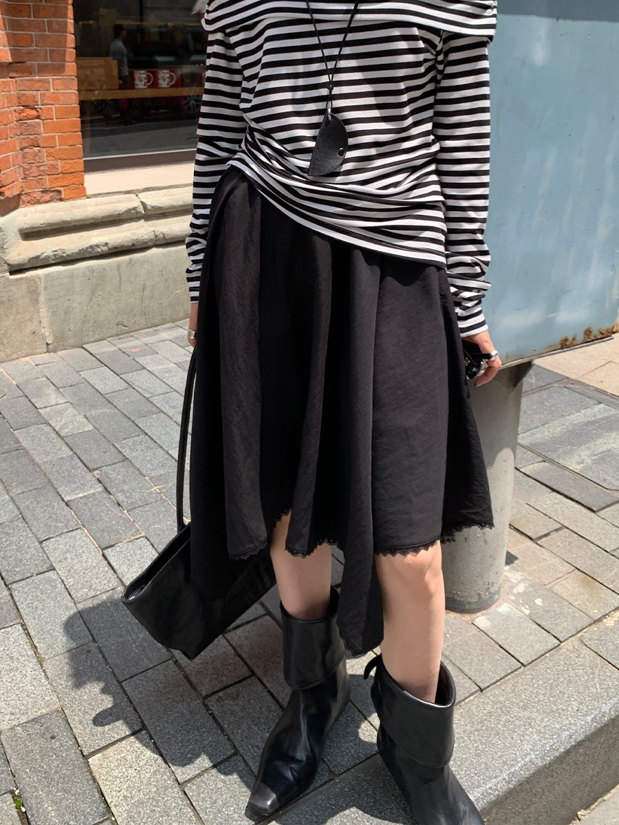 9W20 天絲棉花邊造型不規則長裙 兩色