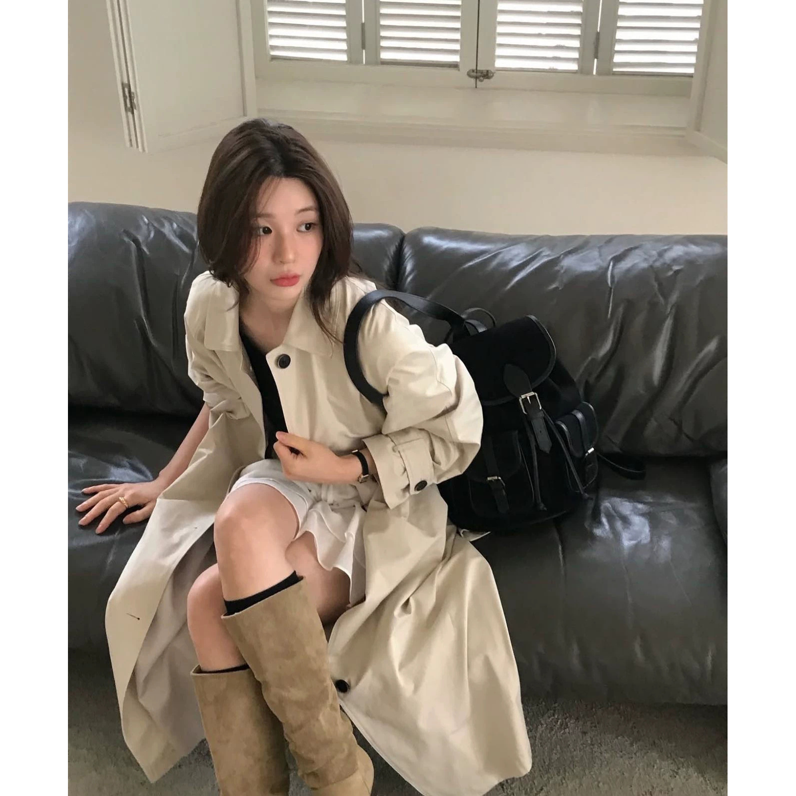 9W18 小立領經典排釦風衣外套 一色