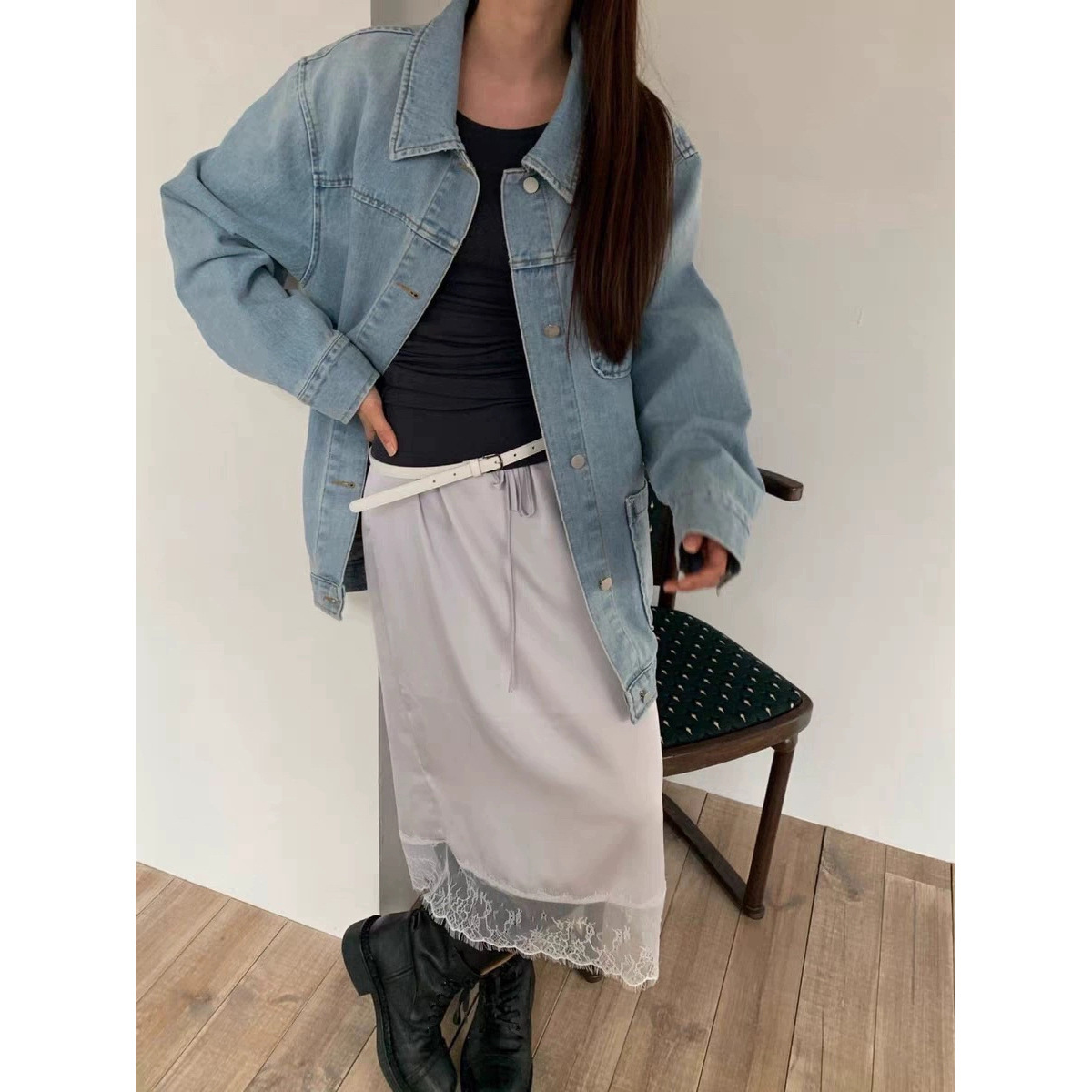 9W17 男友風寬鬆感水洗牛仔外套 一色