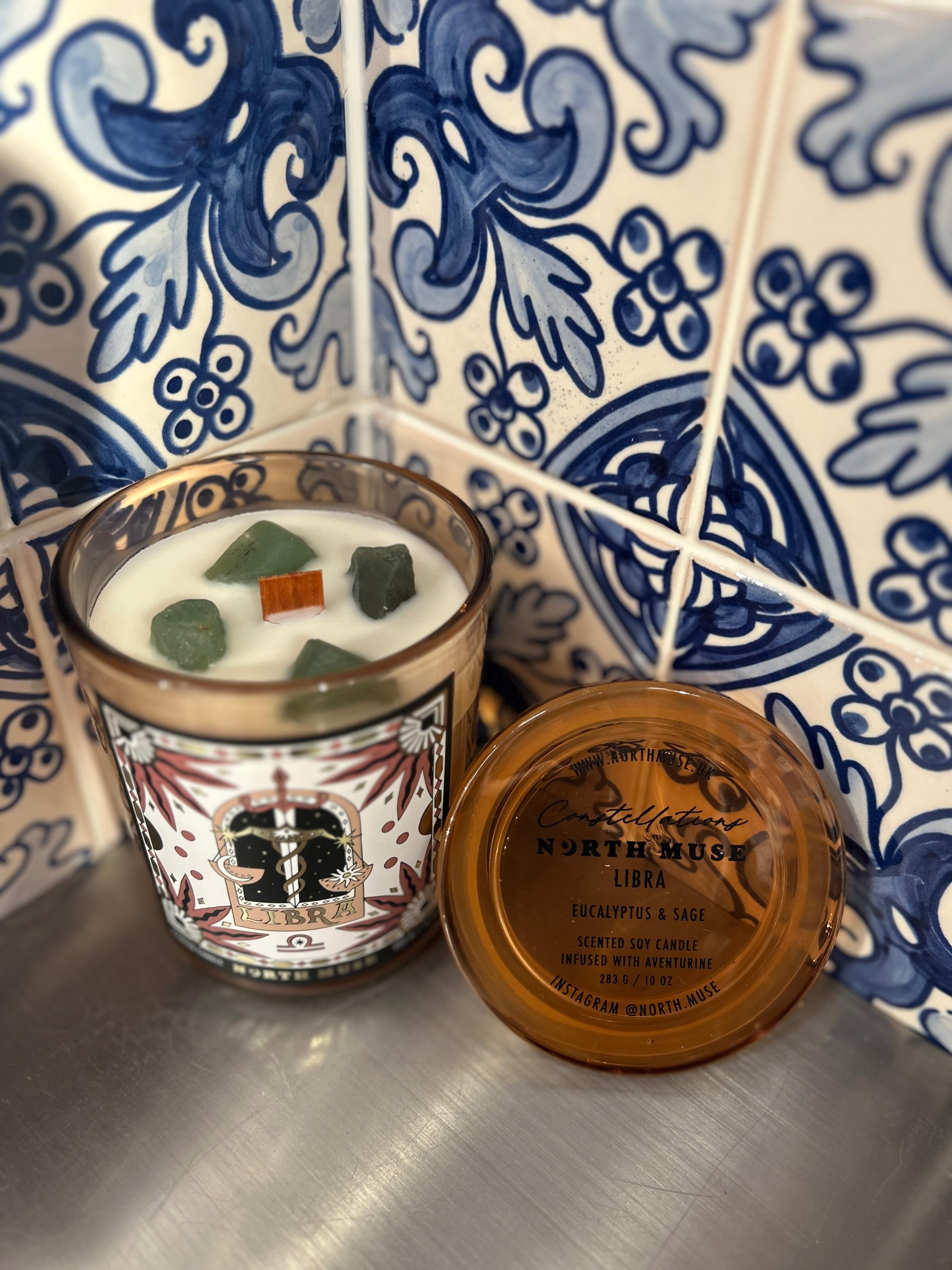 Eucalyptus & Sage Scented Soy Candle Infused With Aventurine 283g