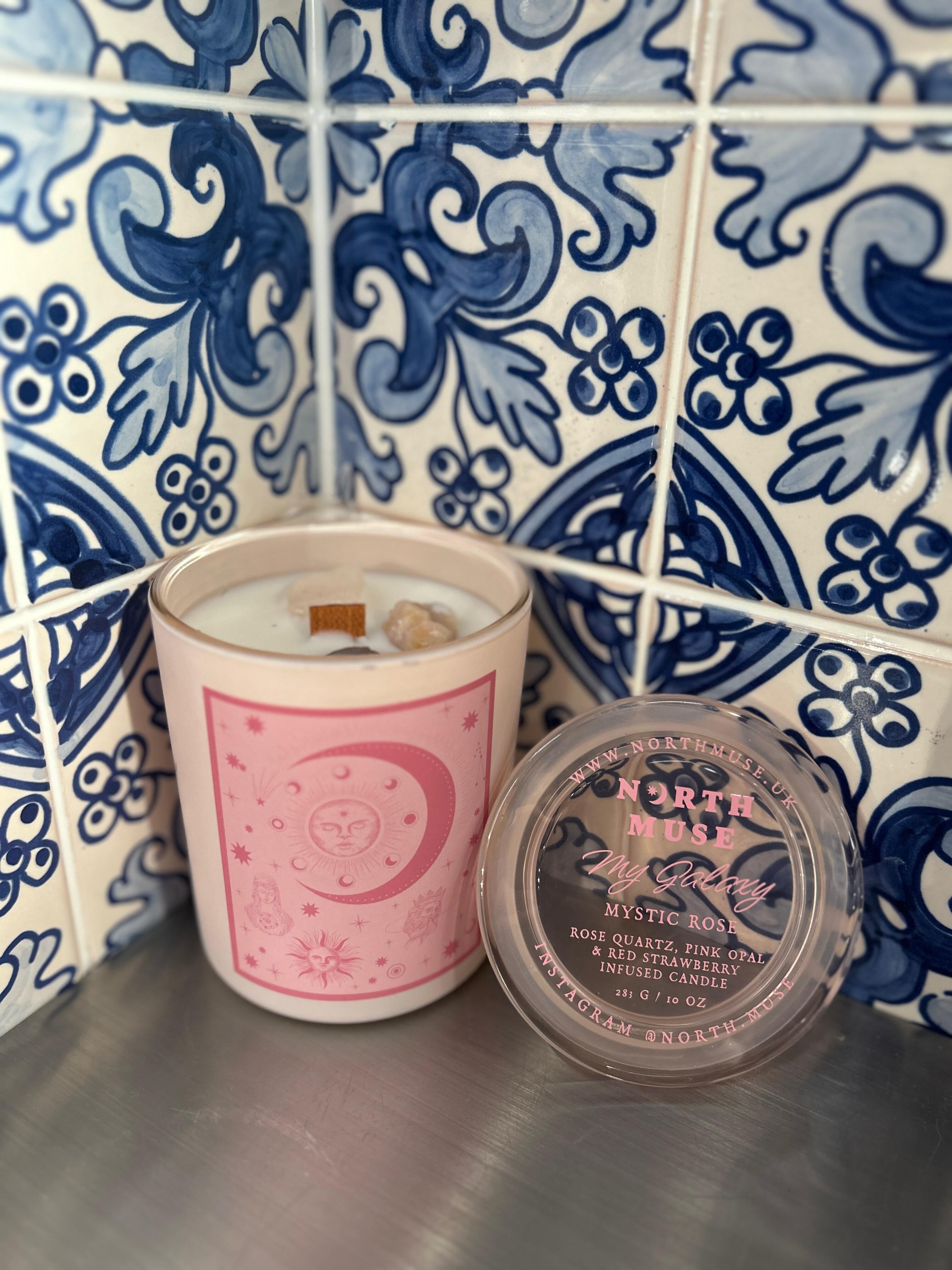 Mystic Rose Rose Quartz Pink Opal & Red Strawberry Infused Candle 283g