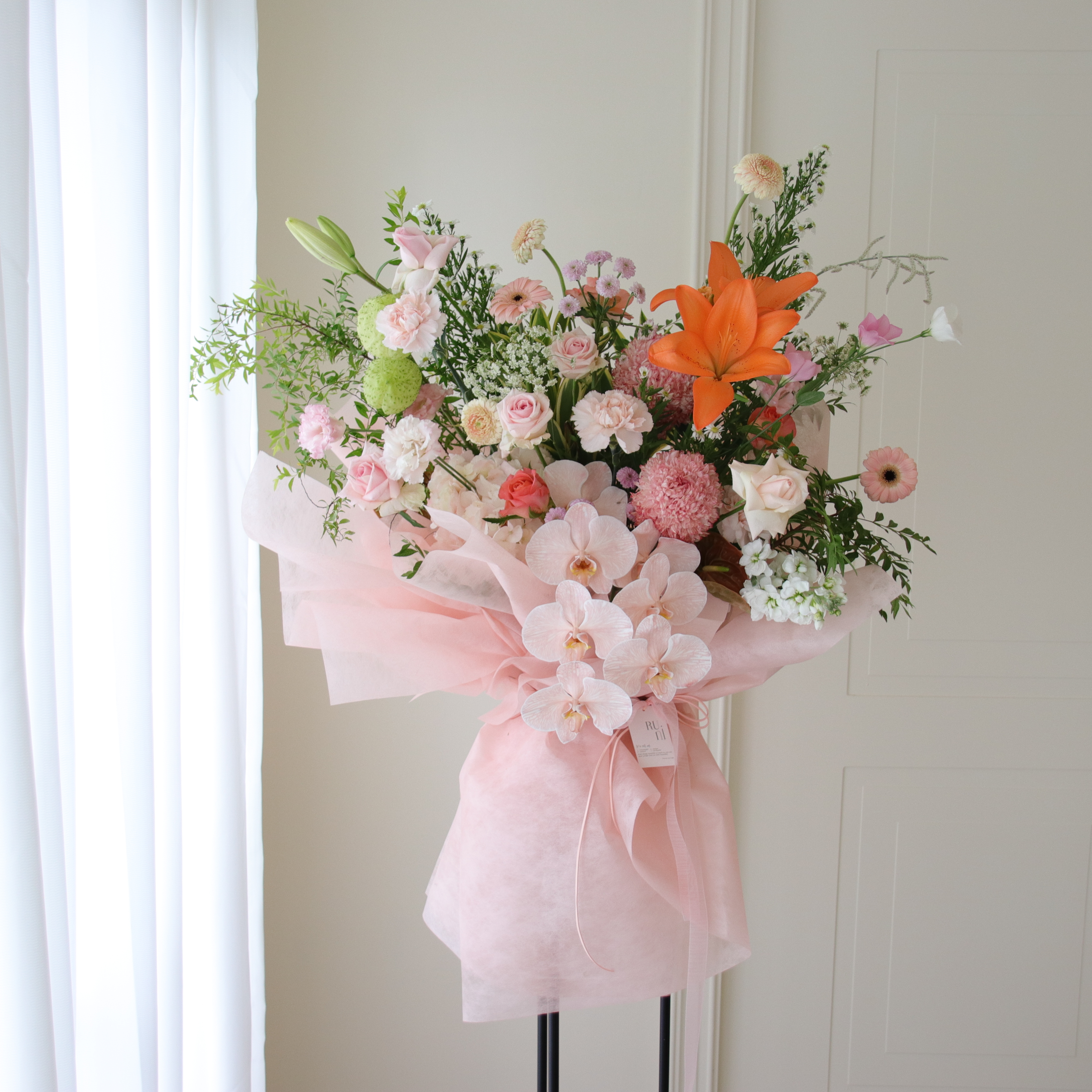 杏桃波普- 粉色系頂級鮮花高架花籃 (包裝款)