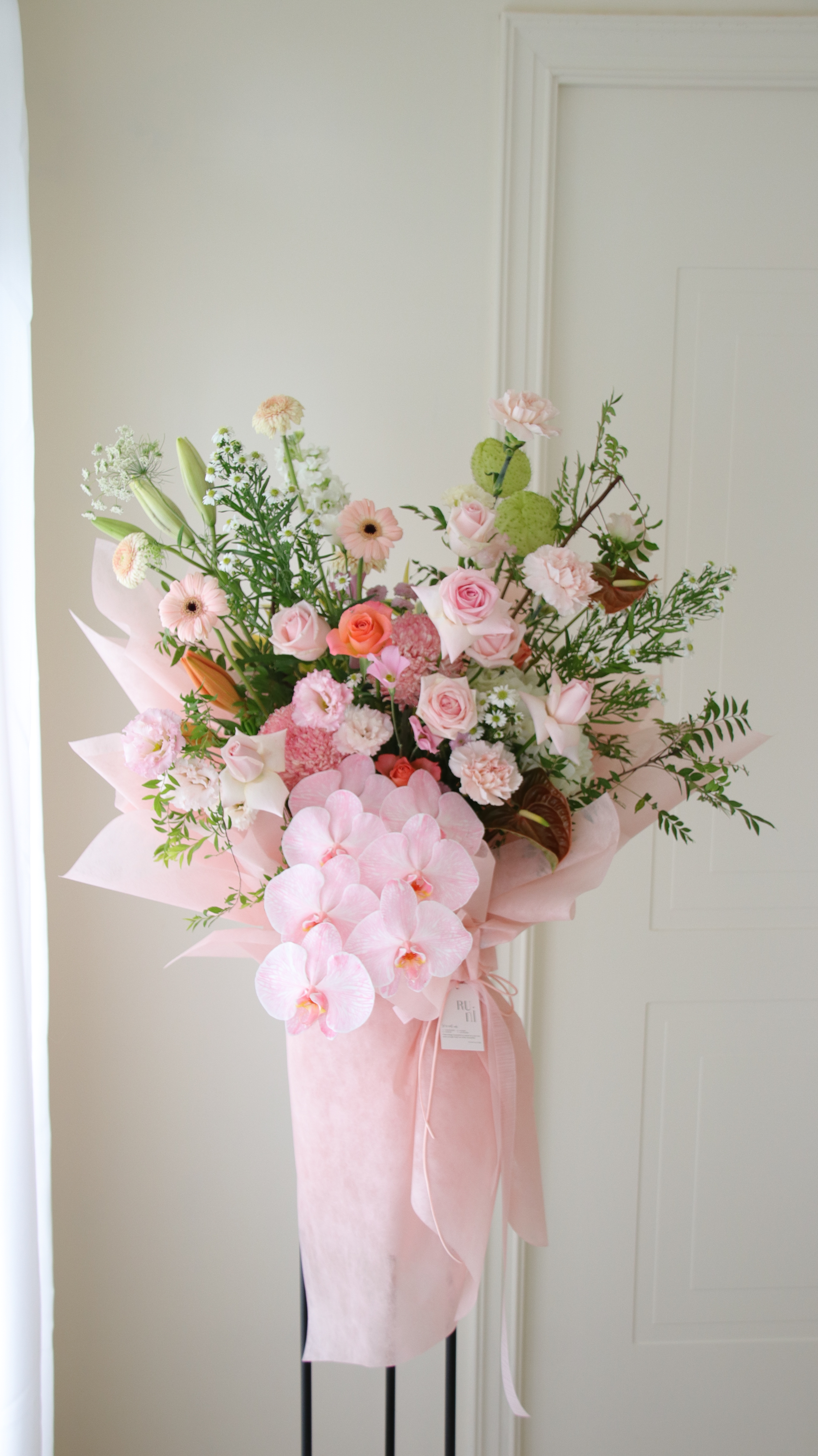 杏桃波普- 粉色系頂級鮮花高架花籃 (包裝款)