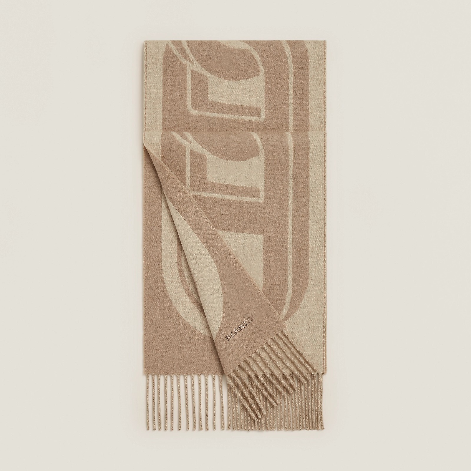 HERMES Maillons TGM MUFFLER naturel / beige chiné 圍巾 頸巾 淺卡其