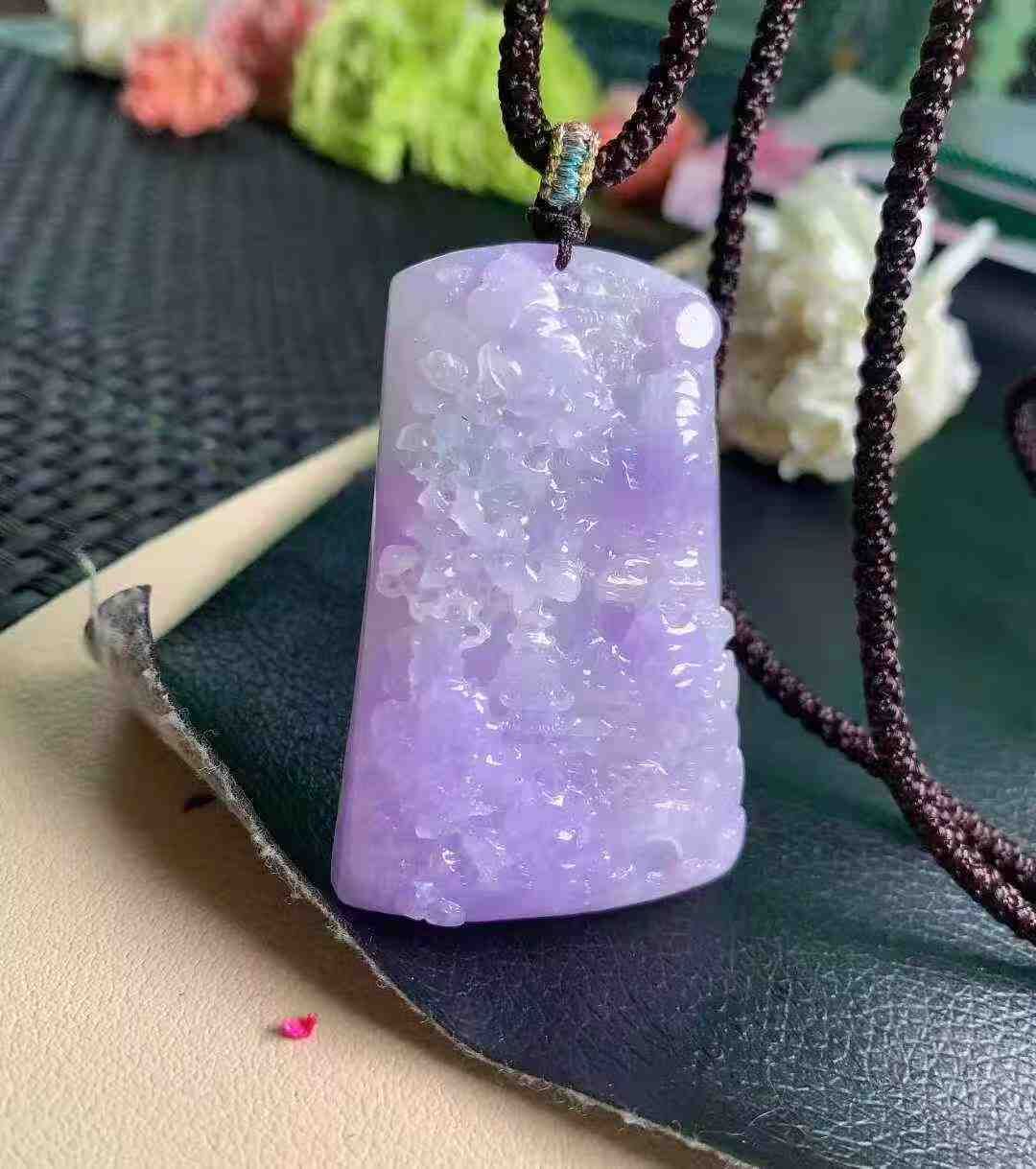 912712 翡翠冰粉紫山水牌