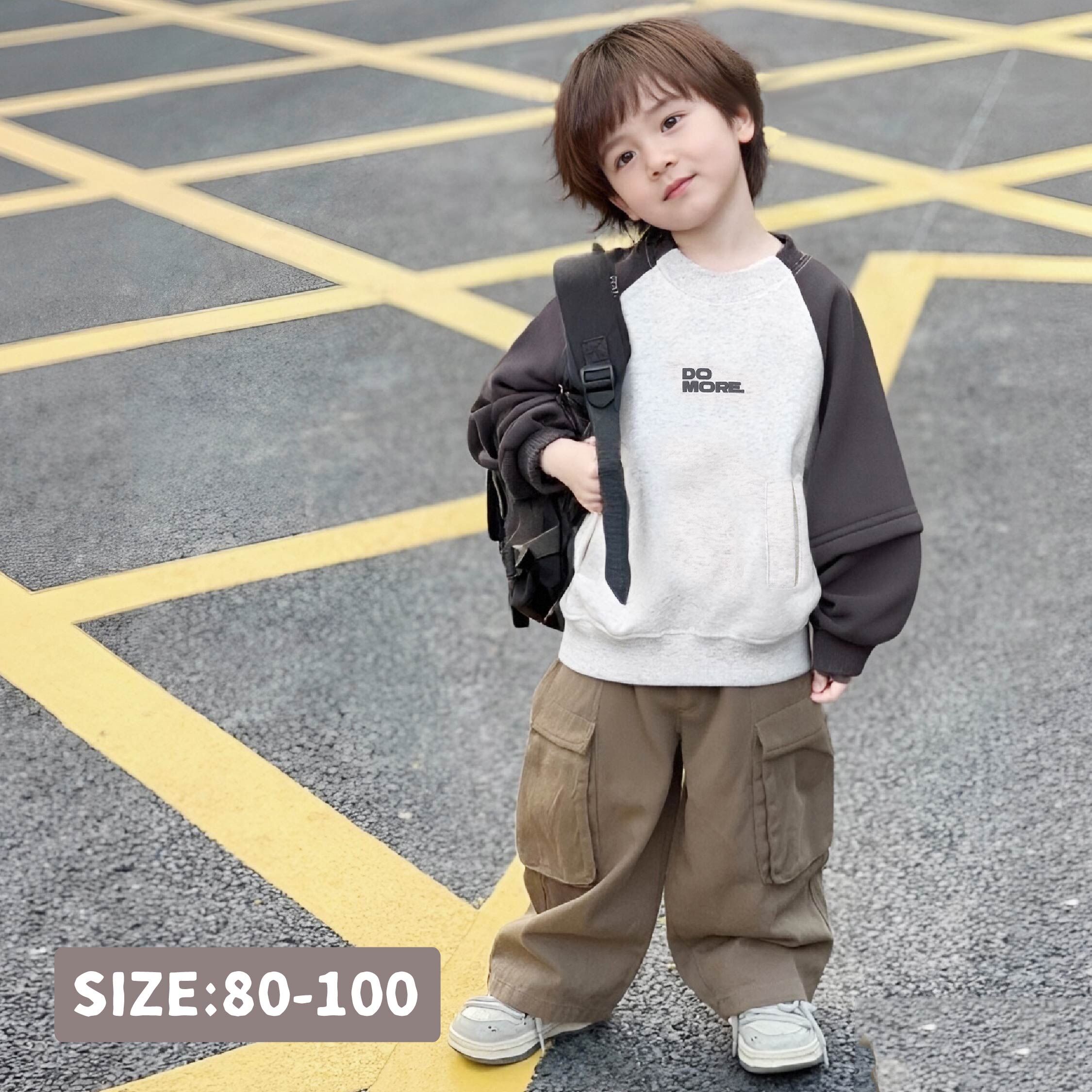 【H55482】潮流英字口袋設計拼接袖上衣