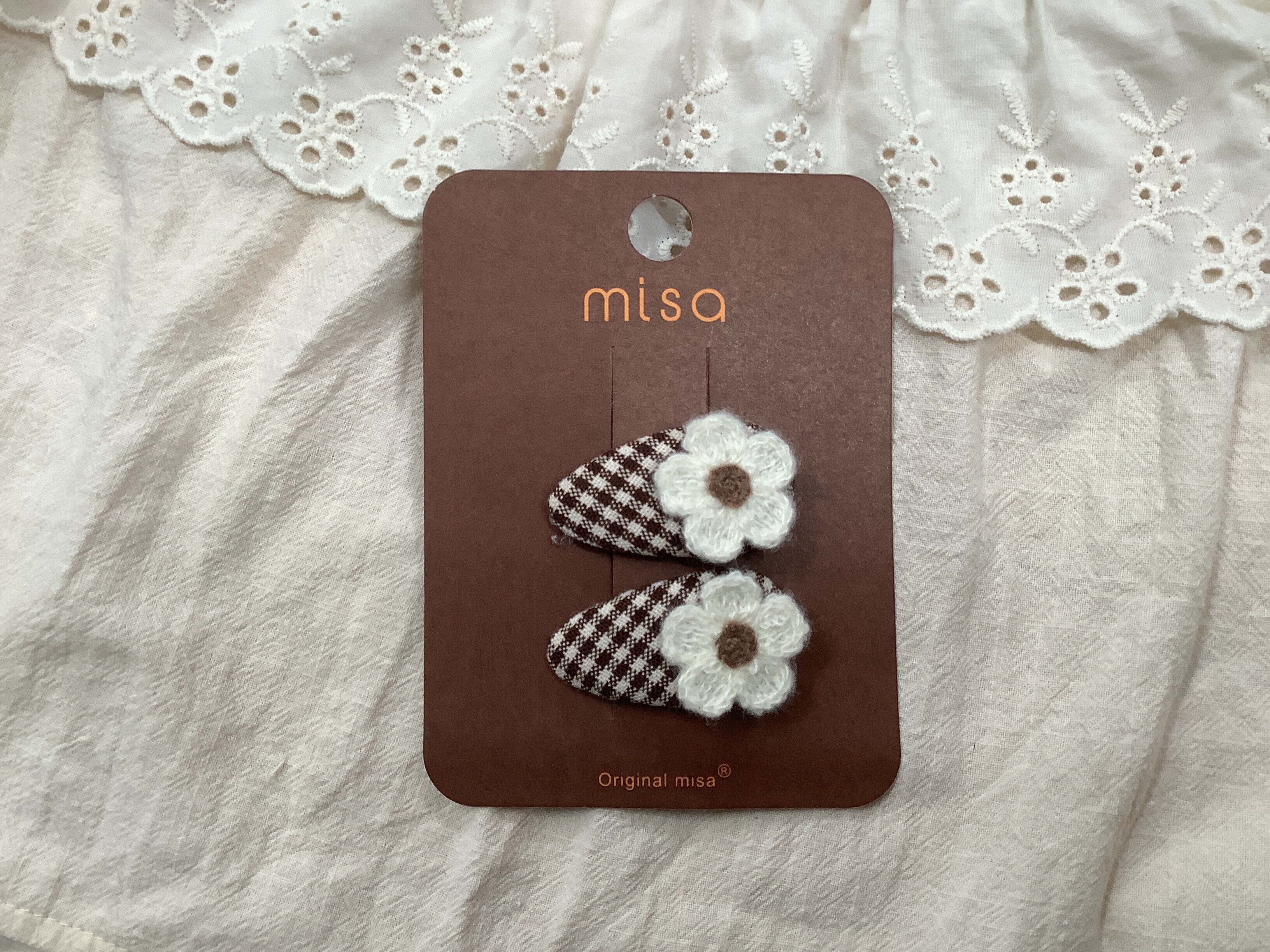 格紋小白花髮夾