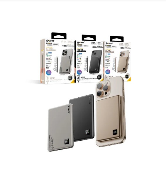 XPower M5K 3合1鋁合金數顯 5000mAh PD3.0+磁吸無線外置充電器