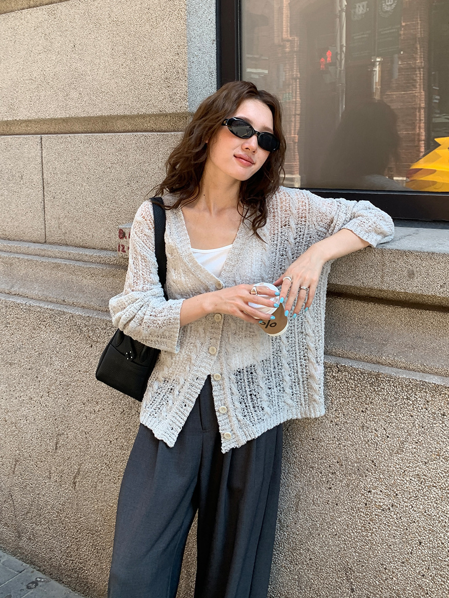 9W14 透膚感慵懶開衫針織上衣 三色