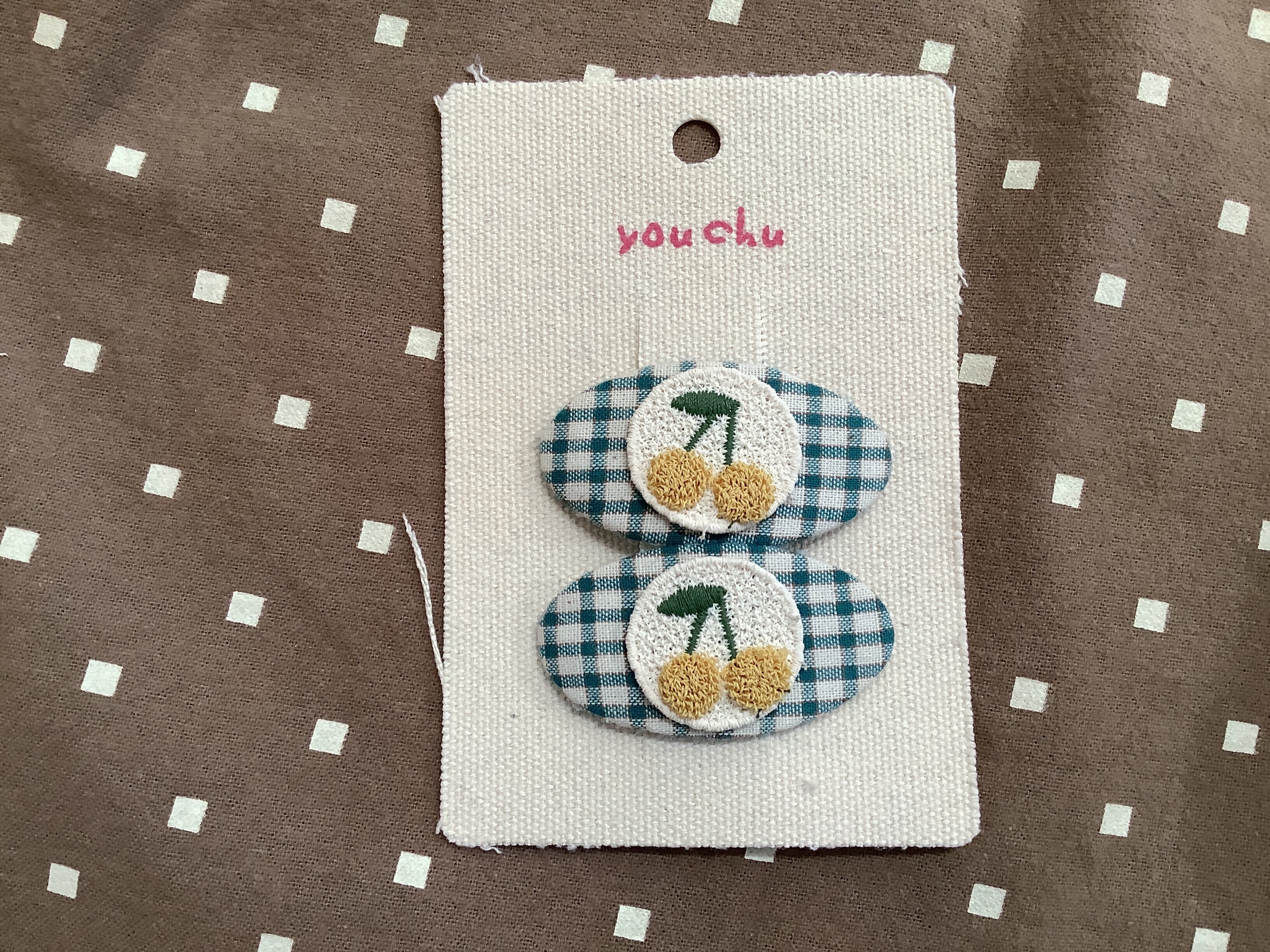 黃色櫻桃格紋髮夾