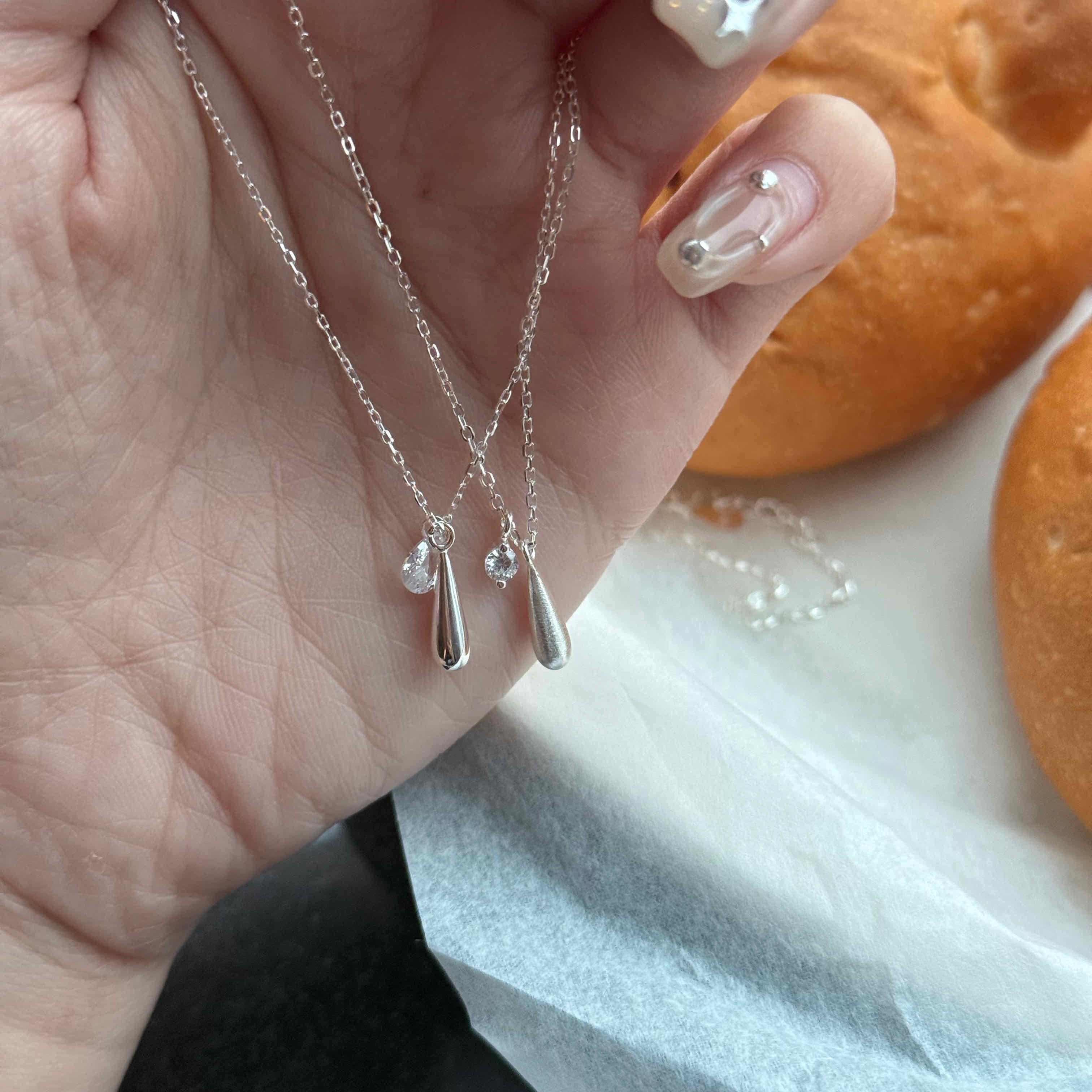 🇰🇷925 silver 細長水滴帶鑽項鍊｜2 style