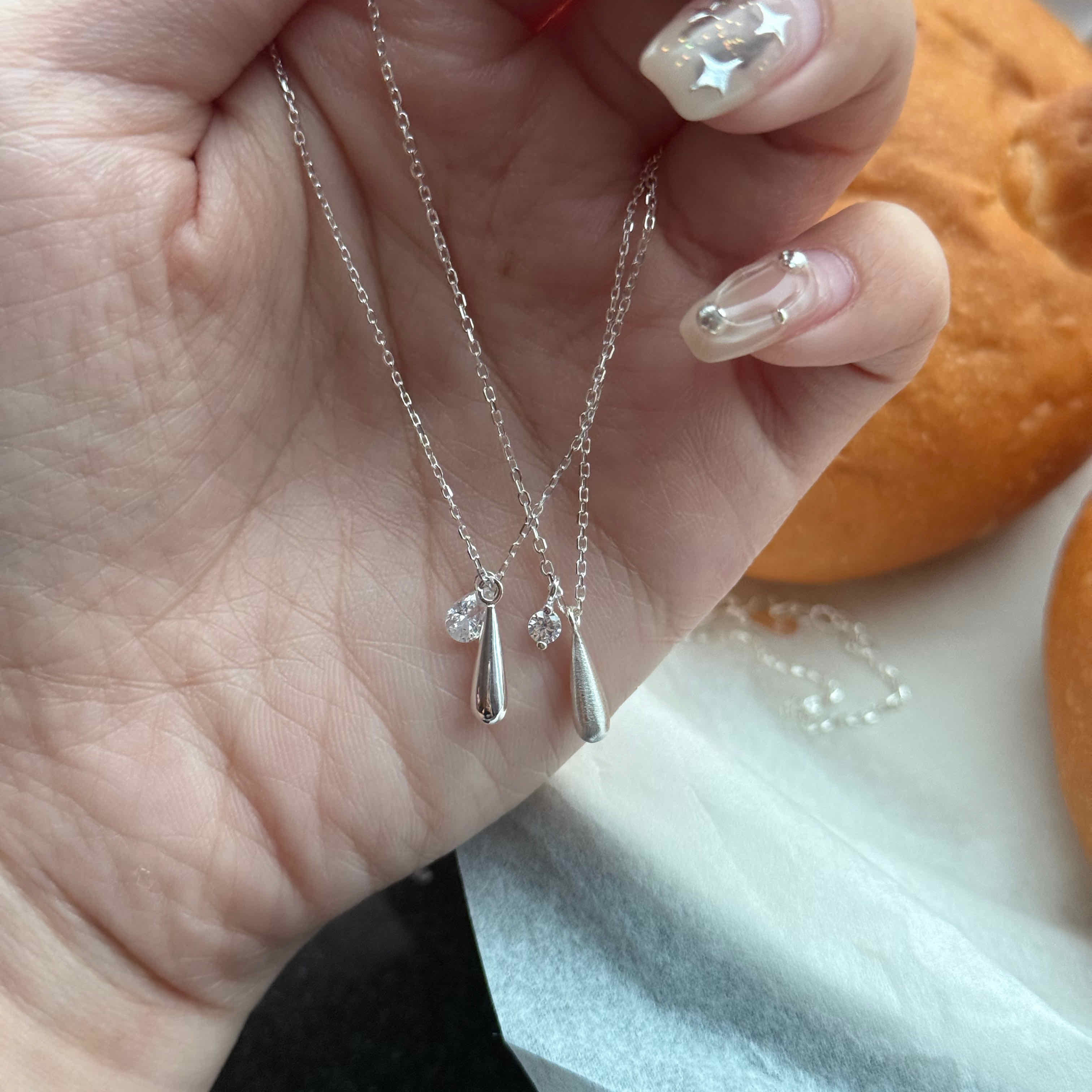 🇰🇷925 silver 細長水滴帶鑽項鍊｜2 style