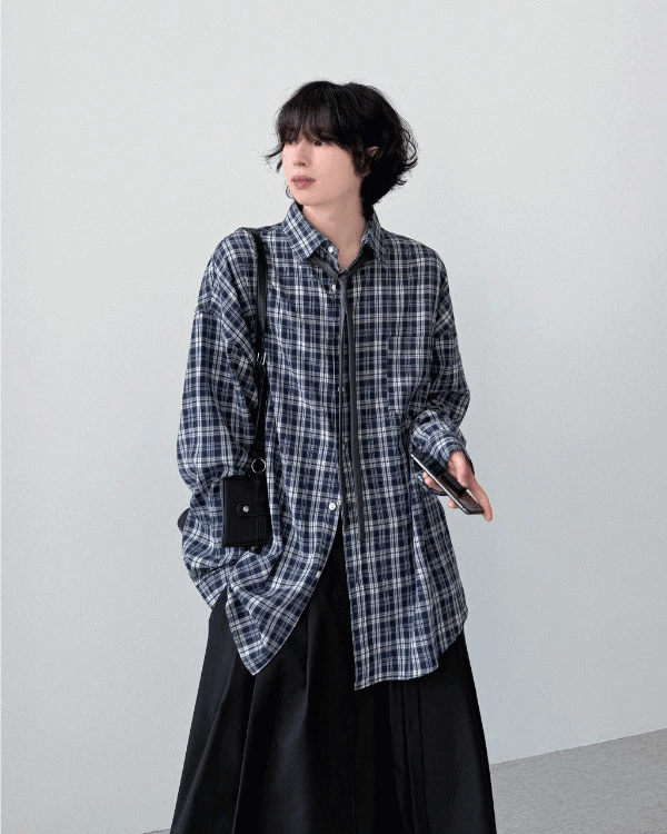 Kevin 亞麻人造絲格紋襯衫