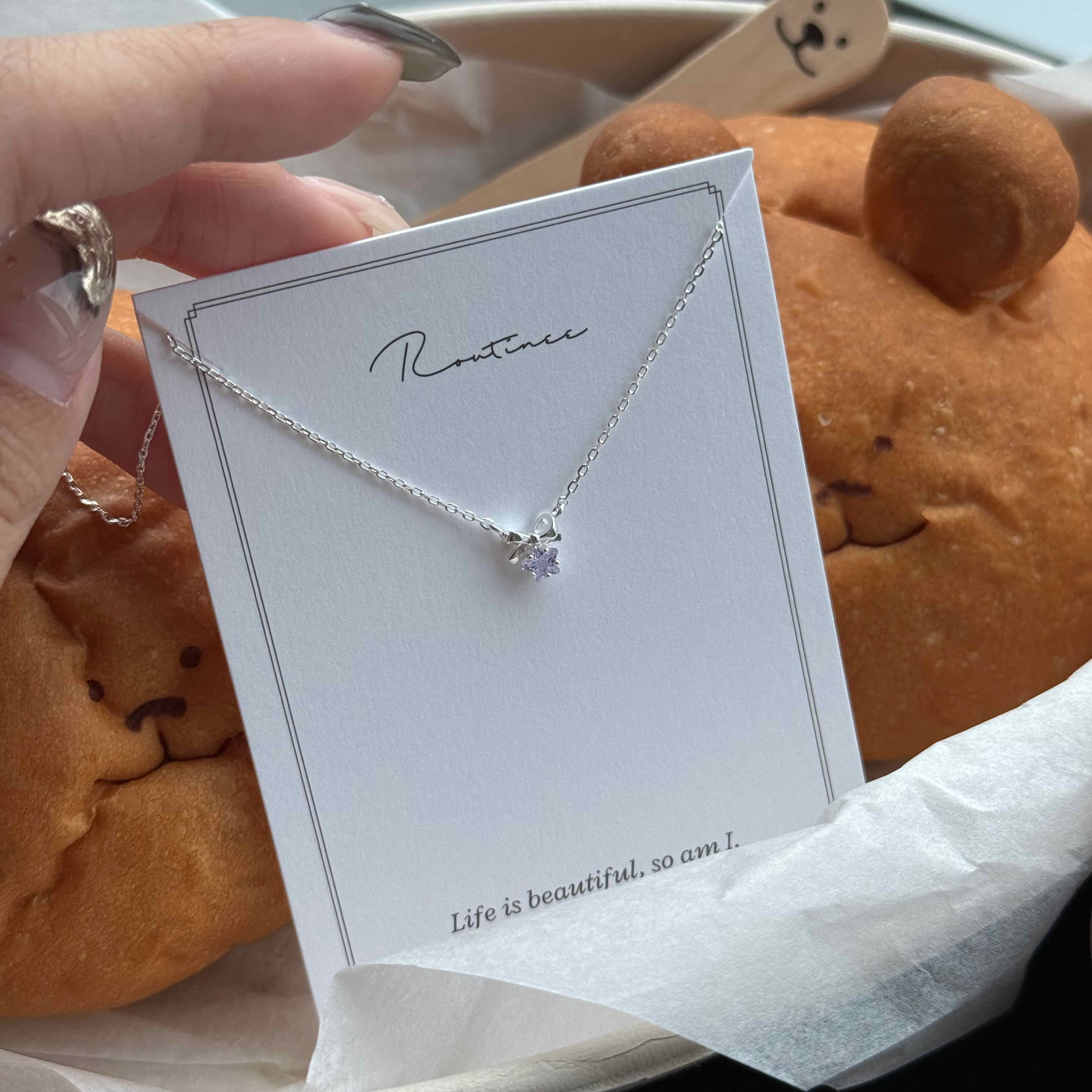 🇰🇷925 silver 紫星星蝴蝶結項鍊