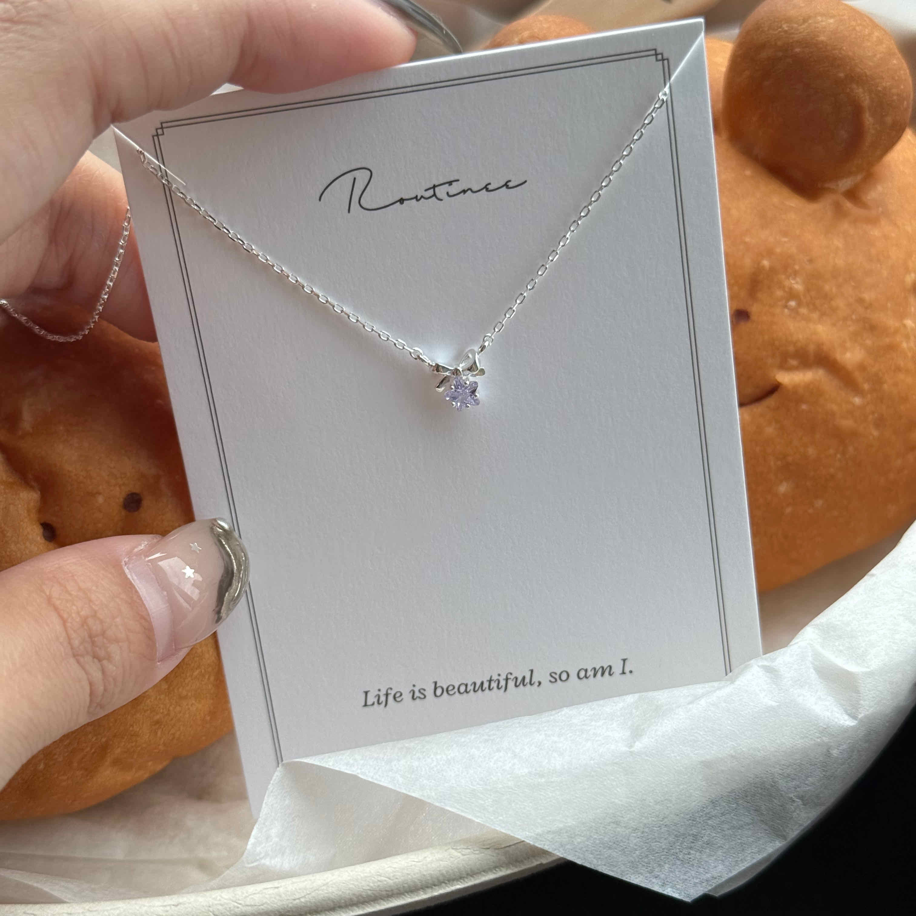 🇰🇷925 silver 紫星星蝴蝶結項鍊