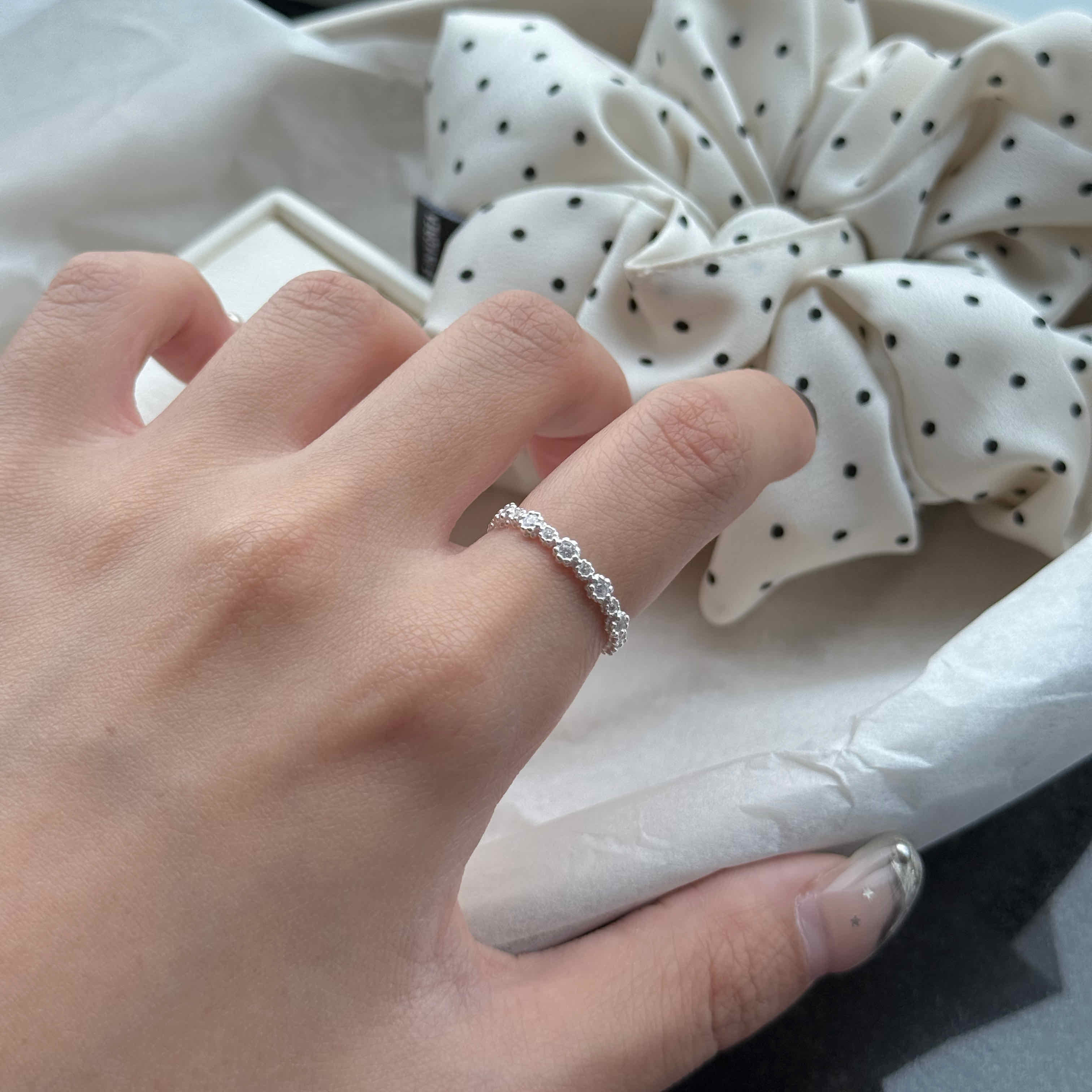 🇰🇷925 silver 大花小花閃鑽戒指