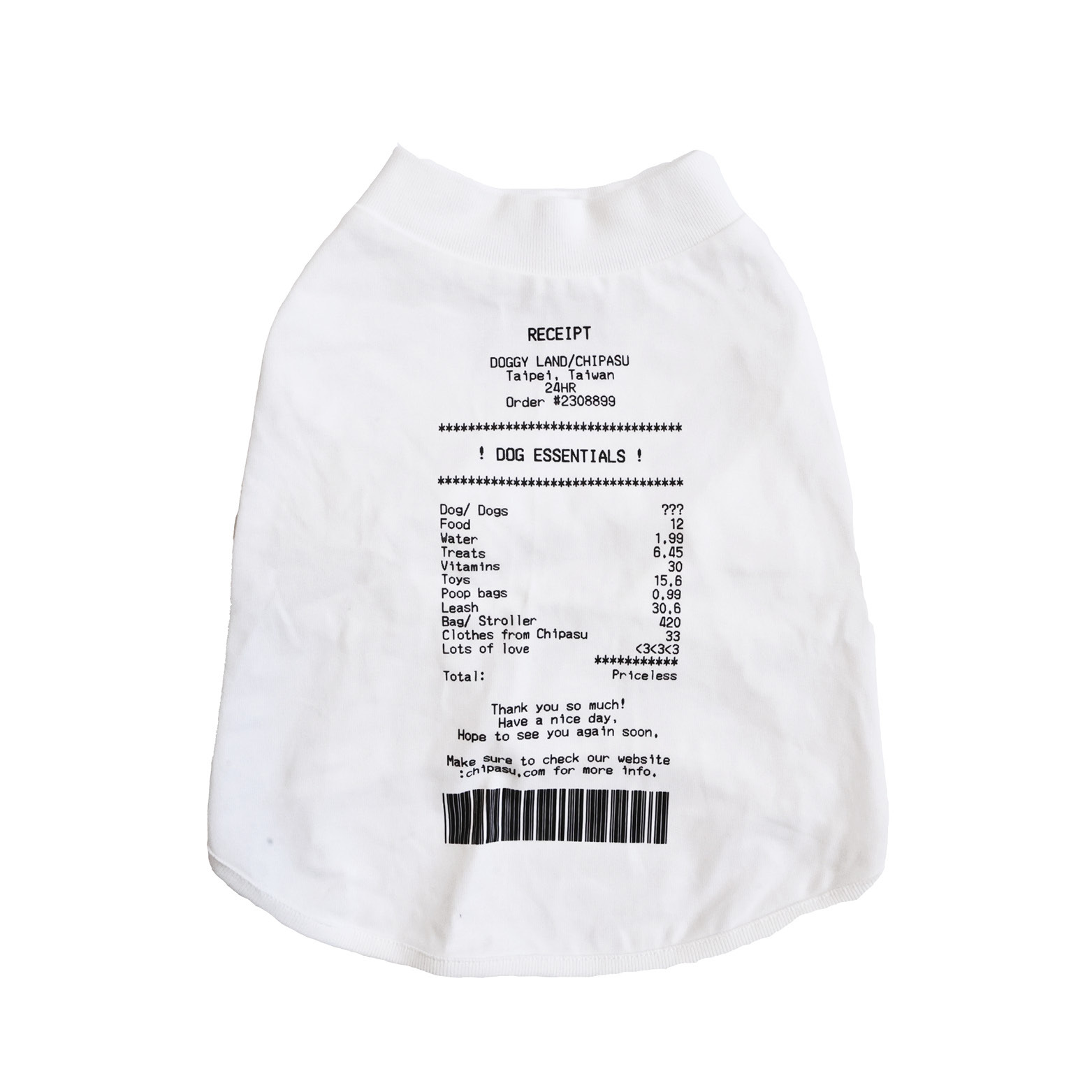 Chipasu - 狗短踢 收據
