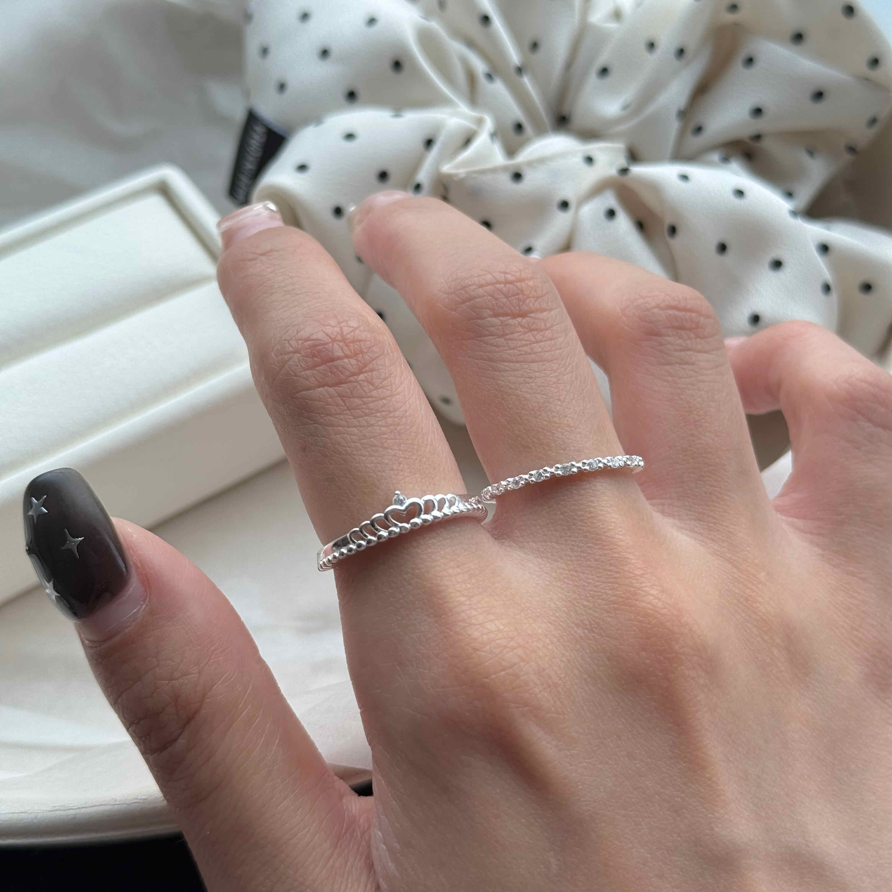 🇰🇷925 silver 精緻愛心皇冠開口戒指