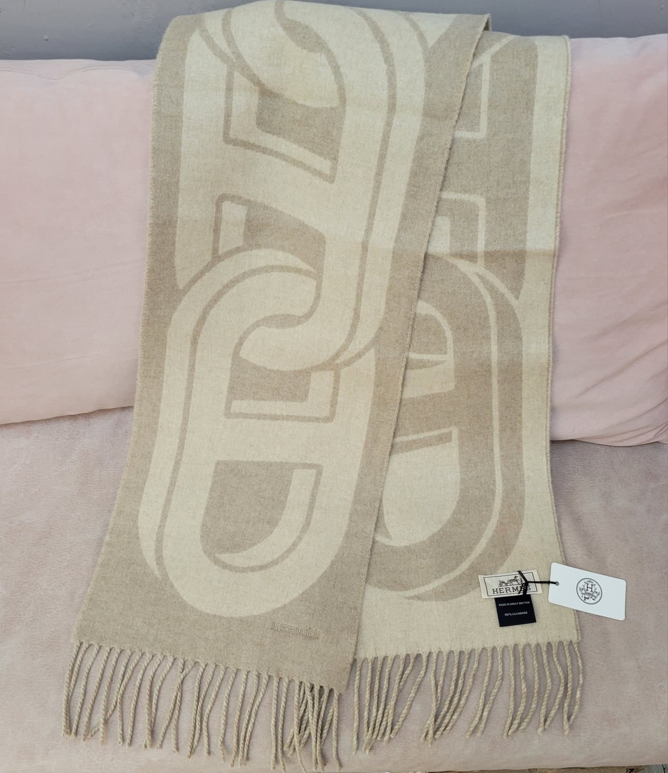 HERMES Maillons TGM MUFFLER naturel / beige chiné 圍巾 頸巾 淺卡其
