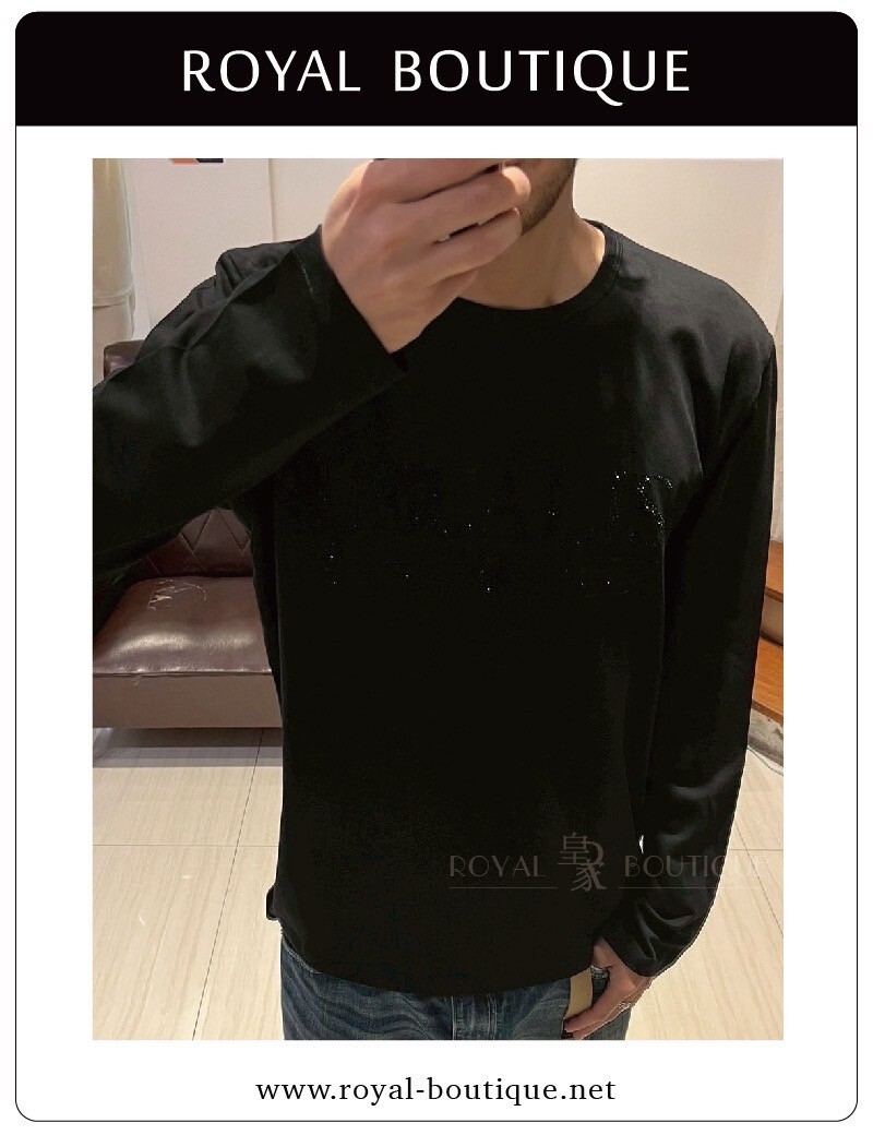 USUALIS 胸前黑水鑽英字LOGO薄長T