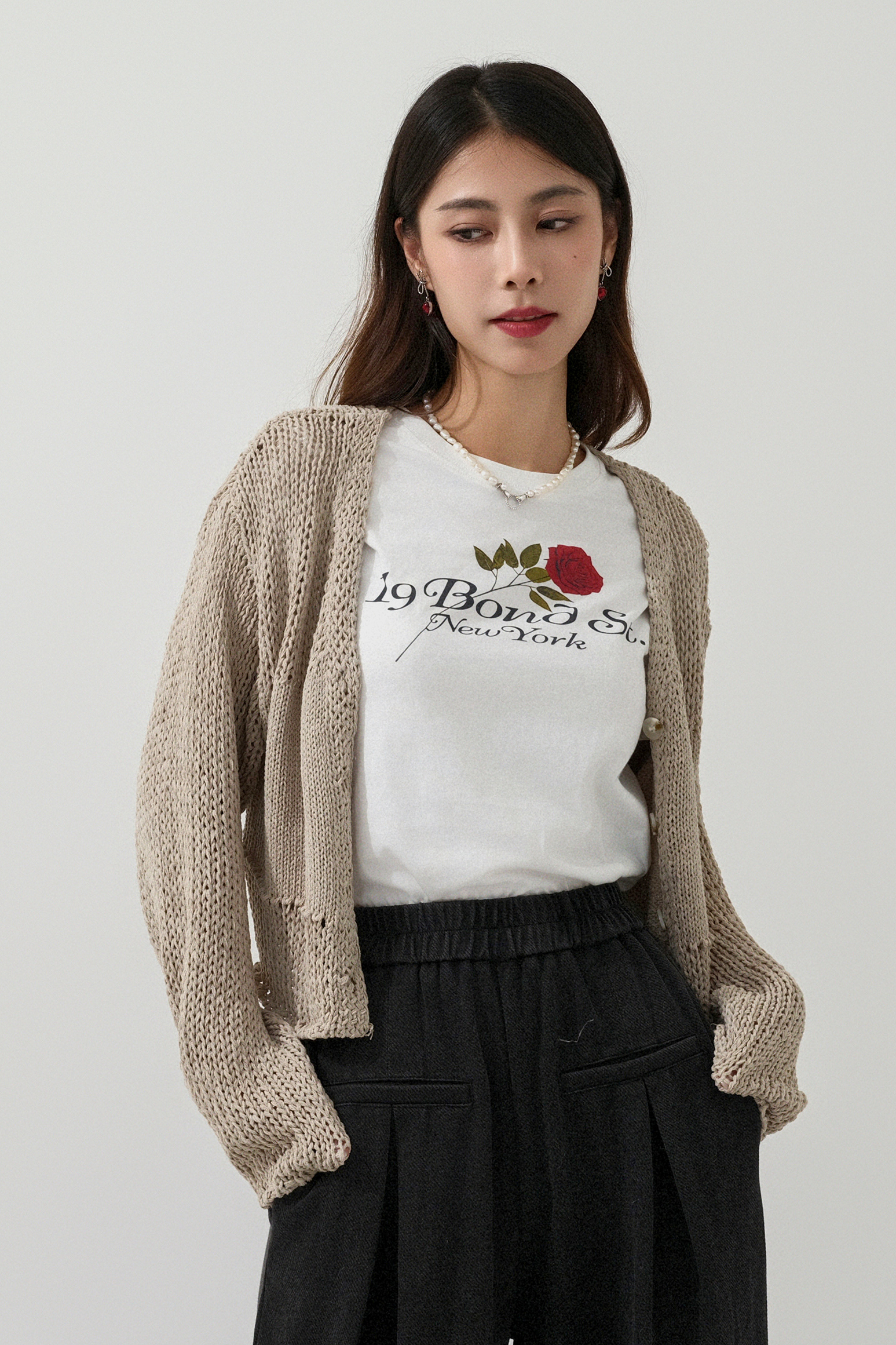 粗幼織紋間短針織cardigan（預購產品）