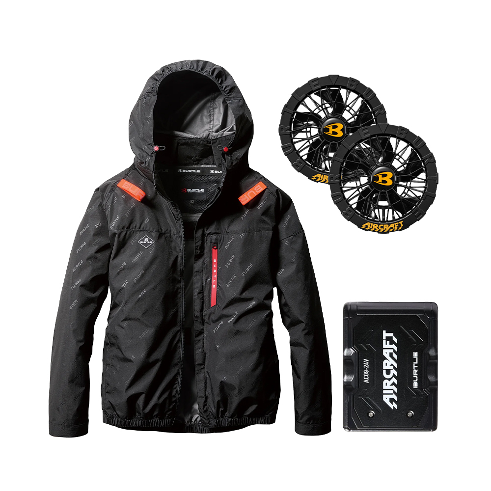 AC2061-71 含帽長袖外套 空調風扇衣 LOGO黑 24V組合