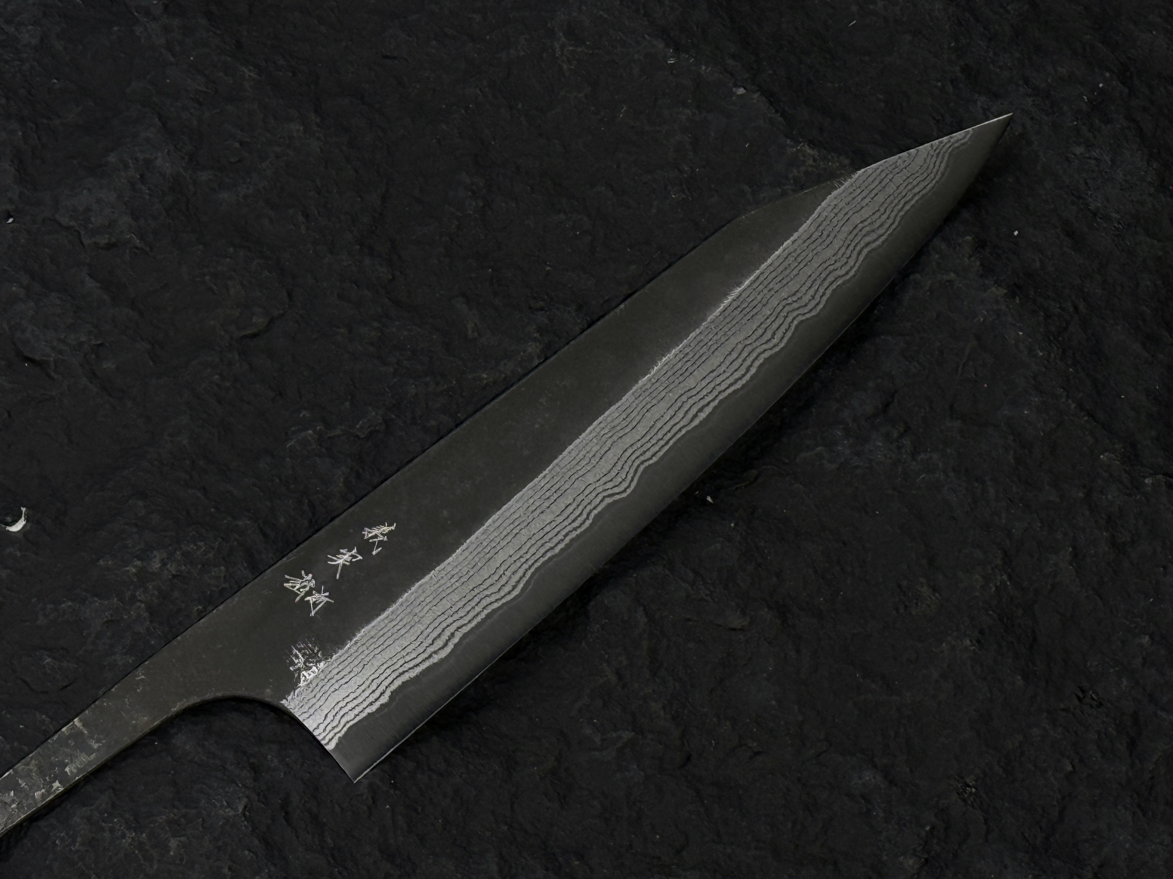 加藤義実 超青鋼 黑打 墨流 切付牛刀