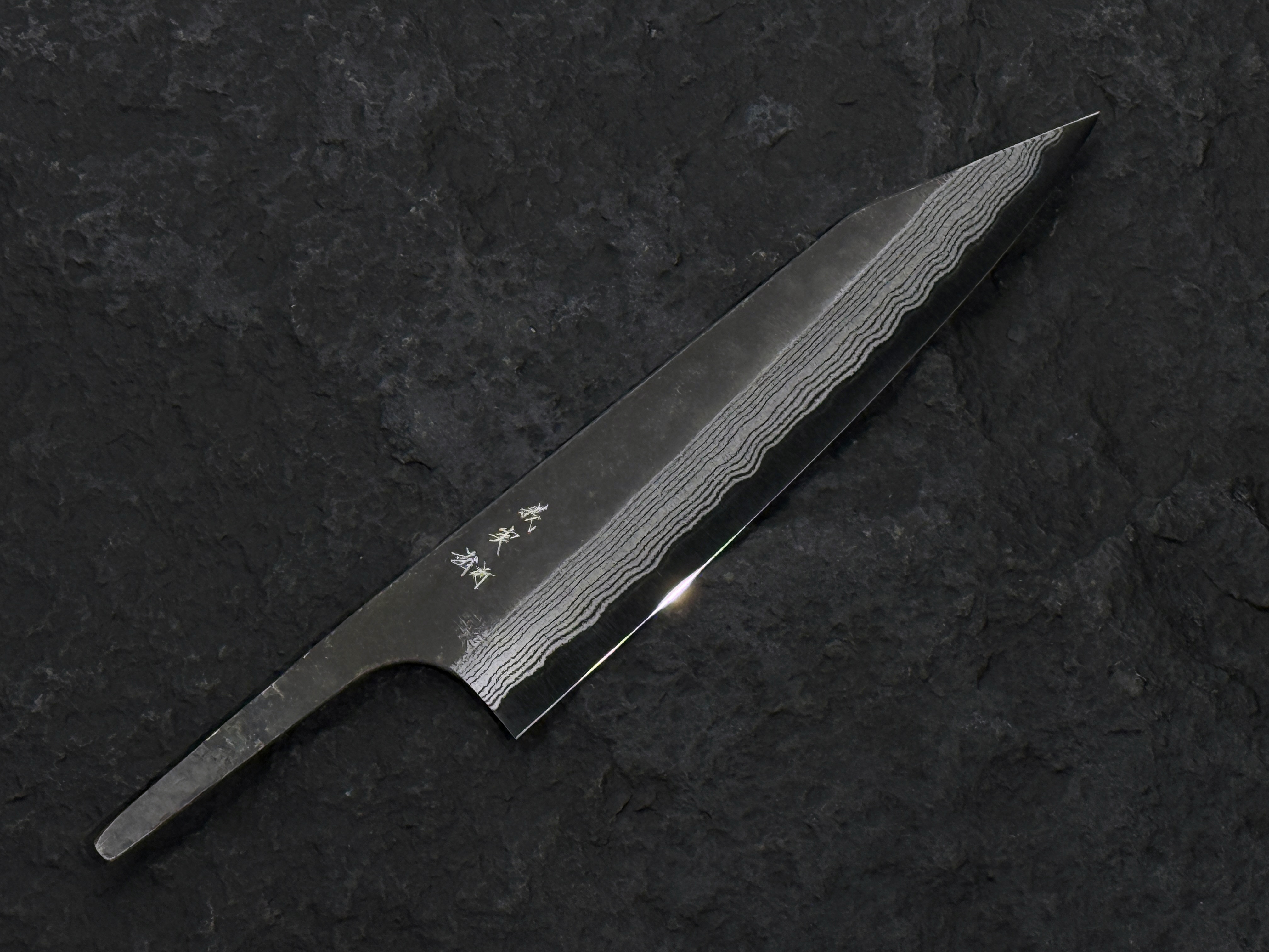 加藤義実 超青鋼 黑打 墨流 切付牛刀