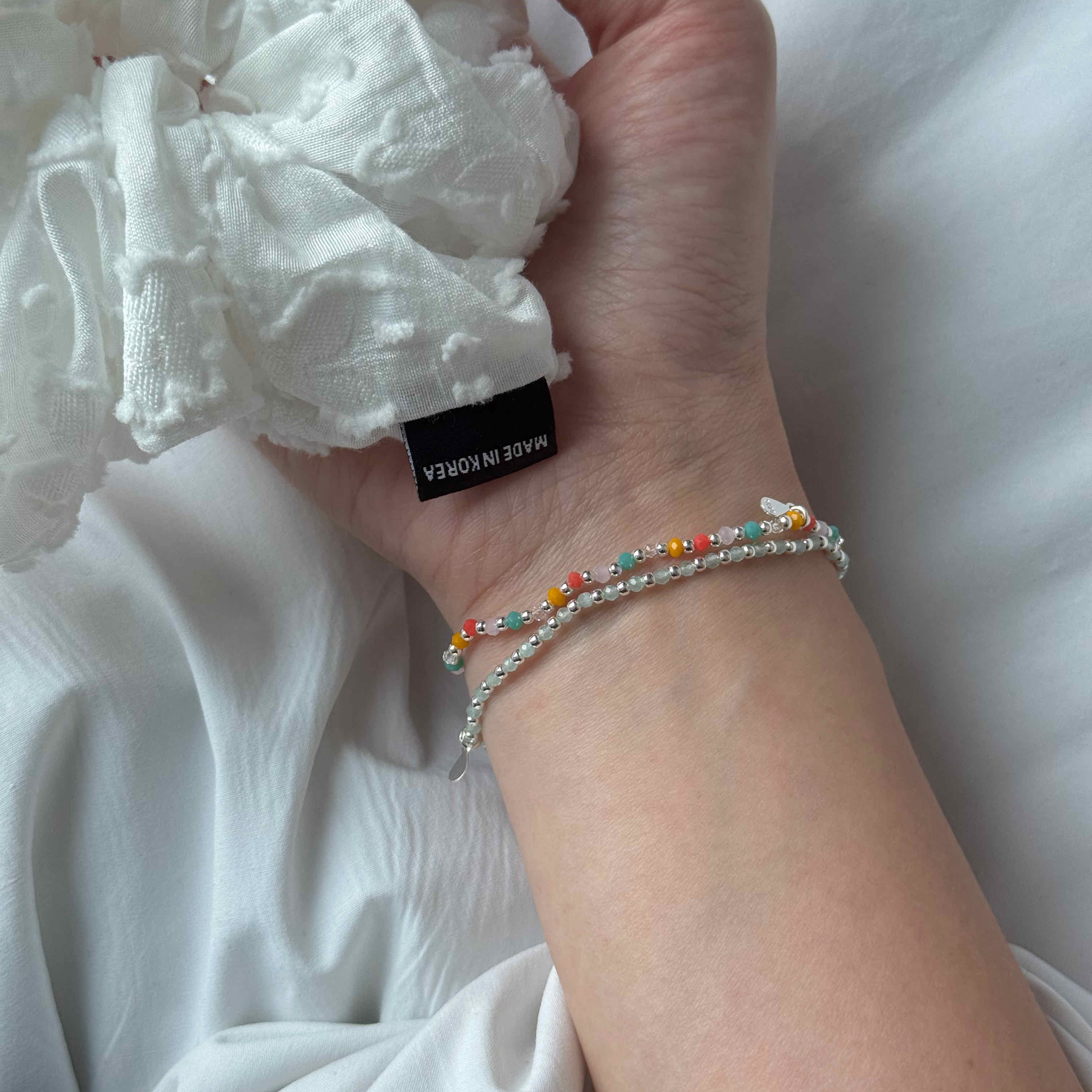 🇰🇷925 silver 繽紛湖水綠小珠珠手環
